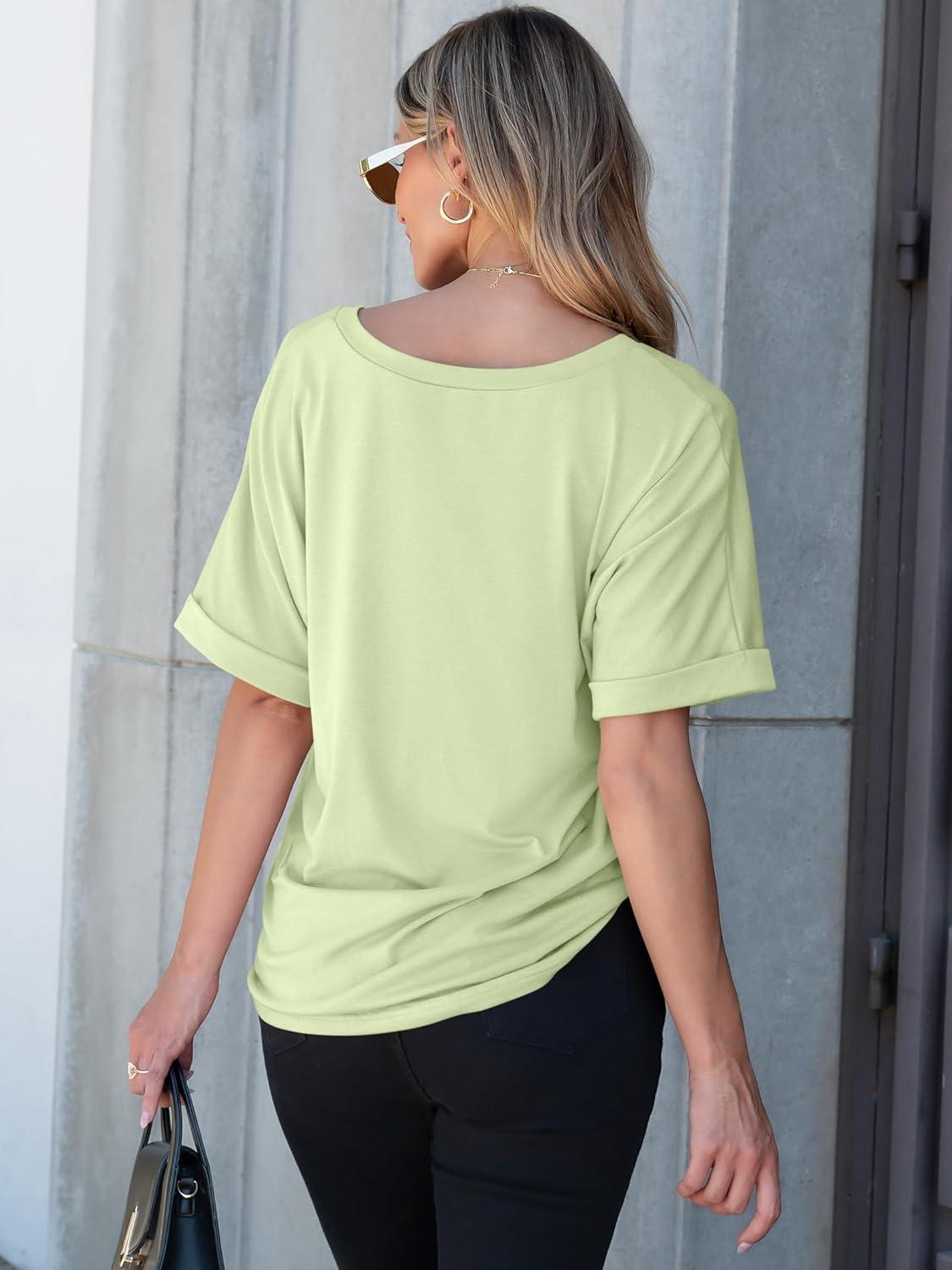 imageANRABESS Women T Shirts Oversized Short Sleeve V Neck 2025 Summer Casual Loose Tops Basic Tee Shirts Outfits with PocketMint Green