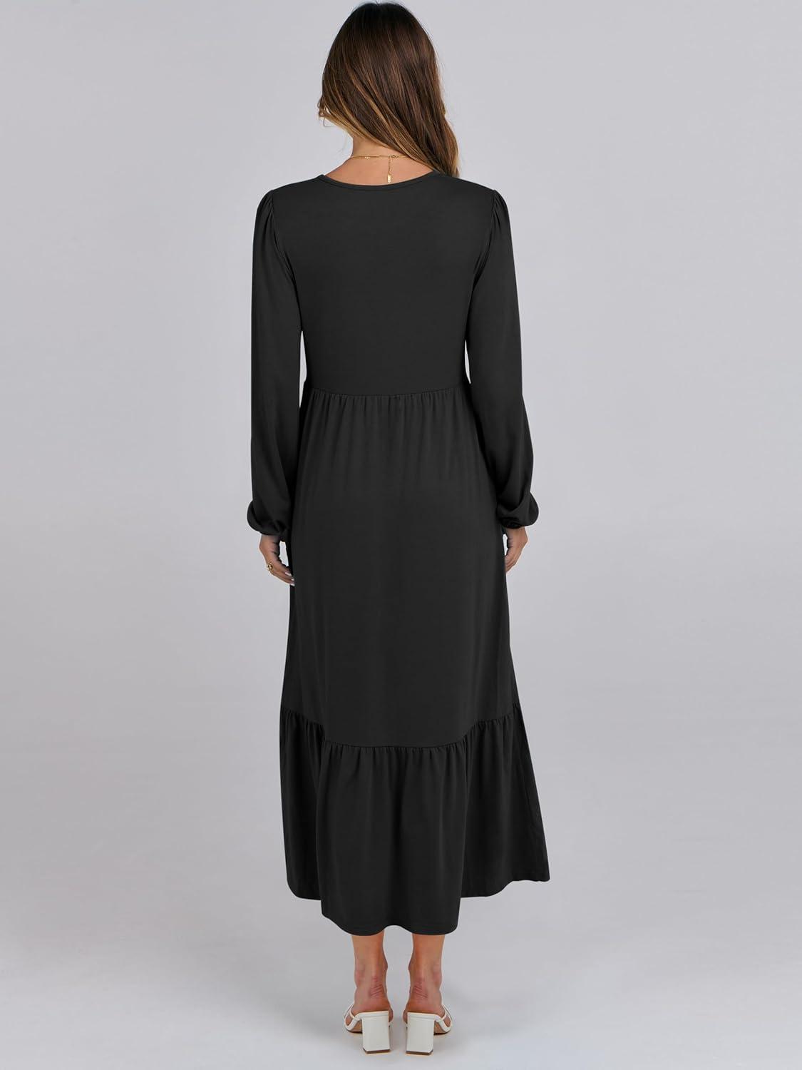 imageANRABESS Womens Casual Long Sleeve Midi Dress 2025 Fall Crewneck A Line Tiered Flowy Loose Trendy Dresses with PocketsBlack