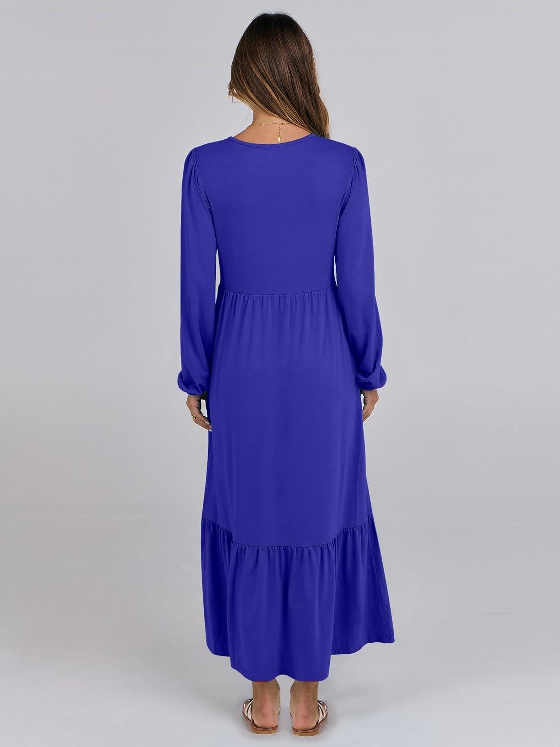imageANRABESS Womens Casual Long Sleeve Midi Dress 2025 Fall Crewneck A Line Tiered Flowy Loose Trendy Dresses with PocketsRoyal Blue
