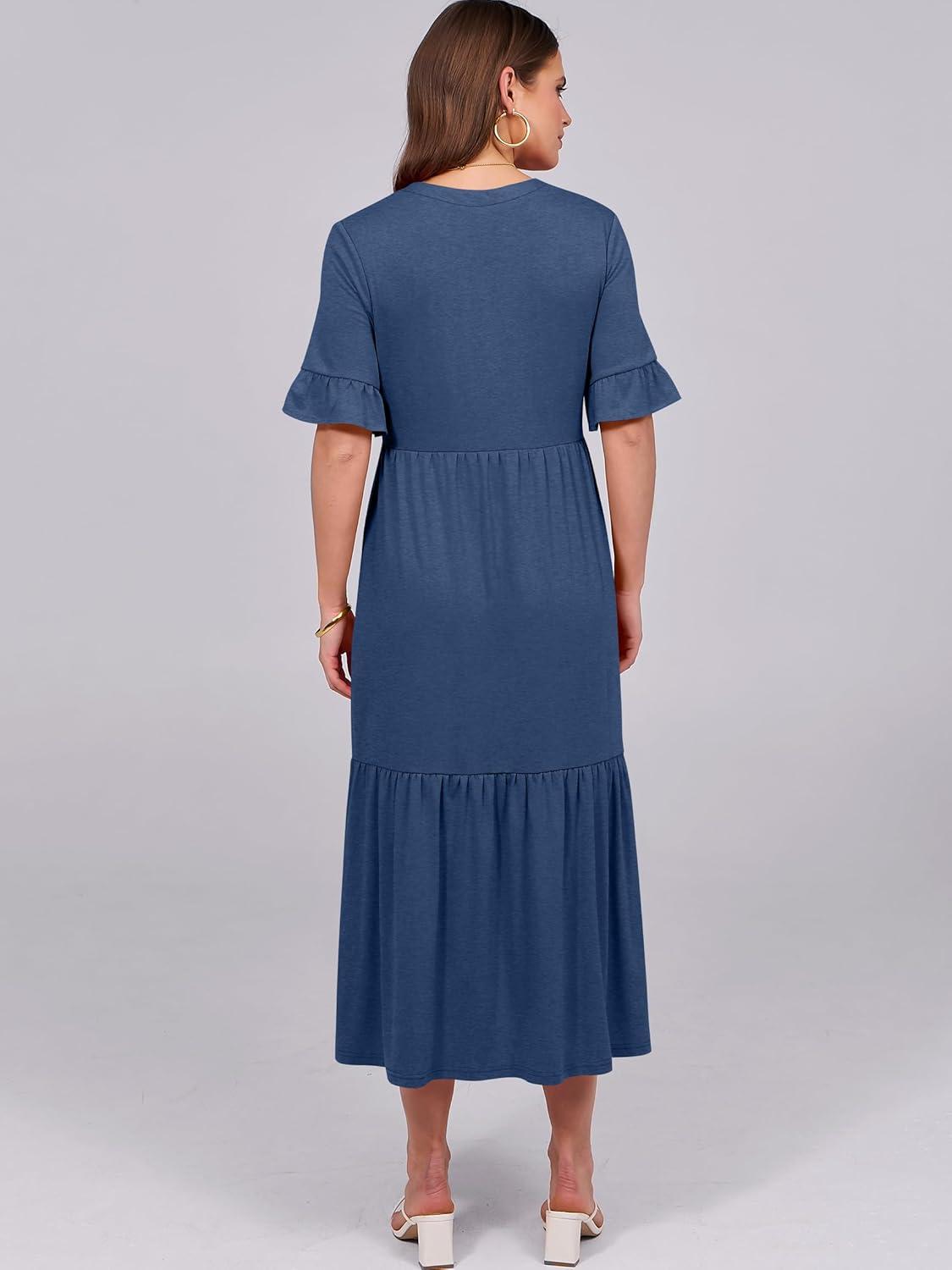 imageANRABESS Womens Casual Summer Ruffle Short Sleeve T Shirts Maxi Dress 2025 Fall V Neck Flowy Tiered Boho Beach DressesBlue
