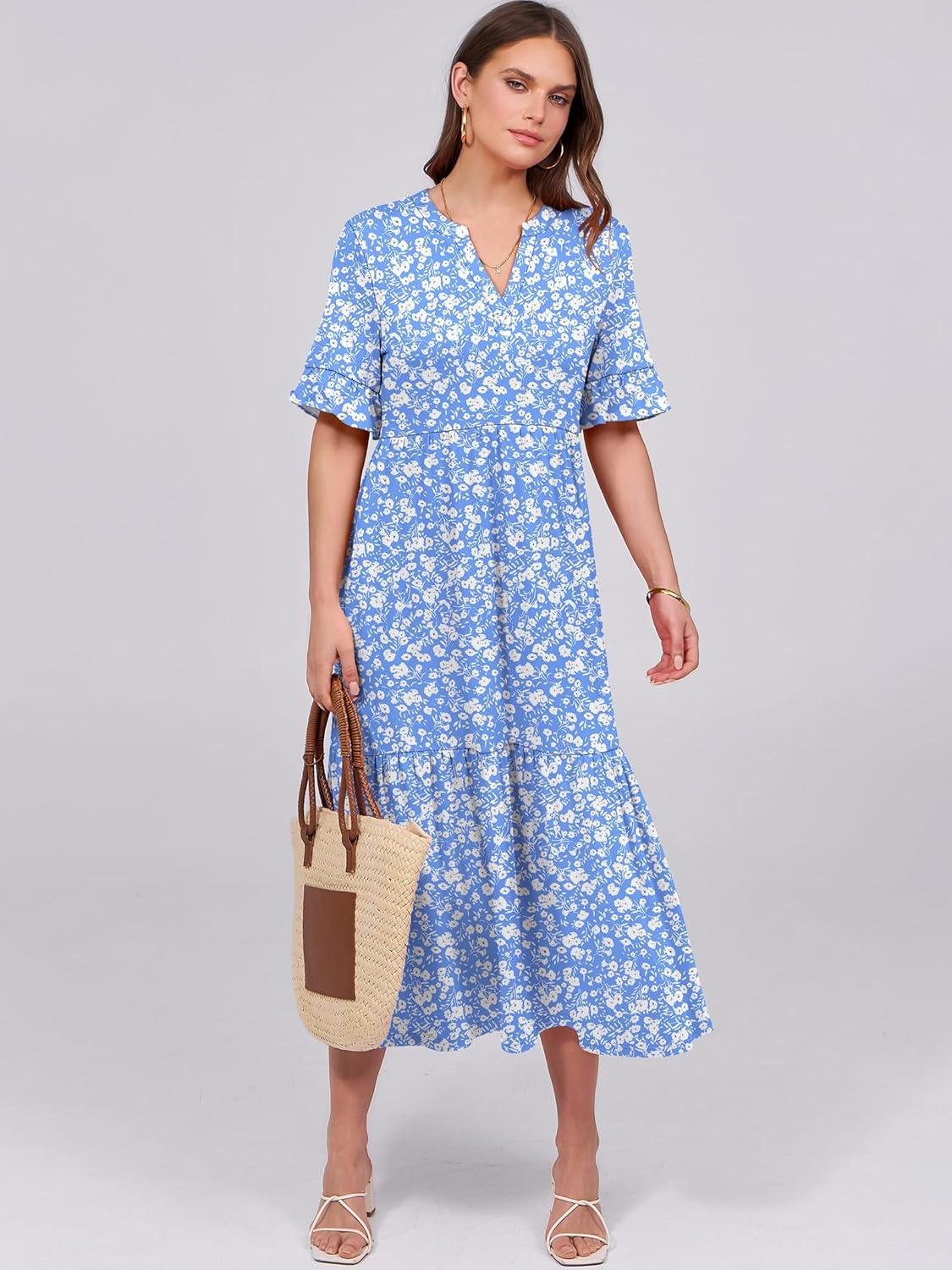 imageANRABESS Womens Casual Summer Ruffle Short Sleeve T Shirts Maxi Dress 2025 Fall V Neck Flowy Tiered Boho Beach DressesBlue Floral