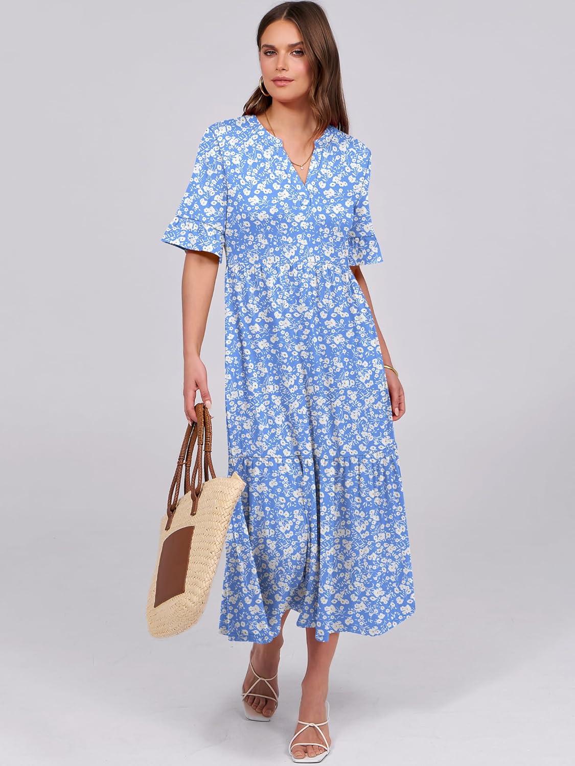 imageANRABESS Womens Casual Summer Ruffle Short Sleeve T Shirts Maxi Dress 2025 Fall V Neck Flowy Tiered Boho Beach DressesBlue Floral