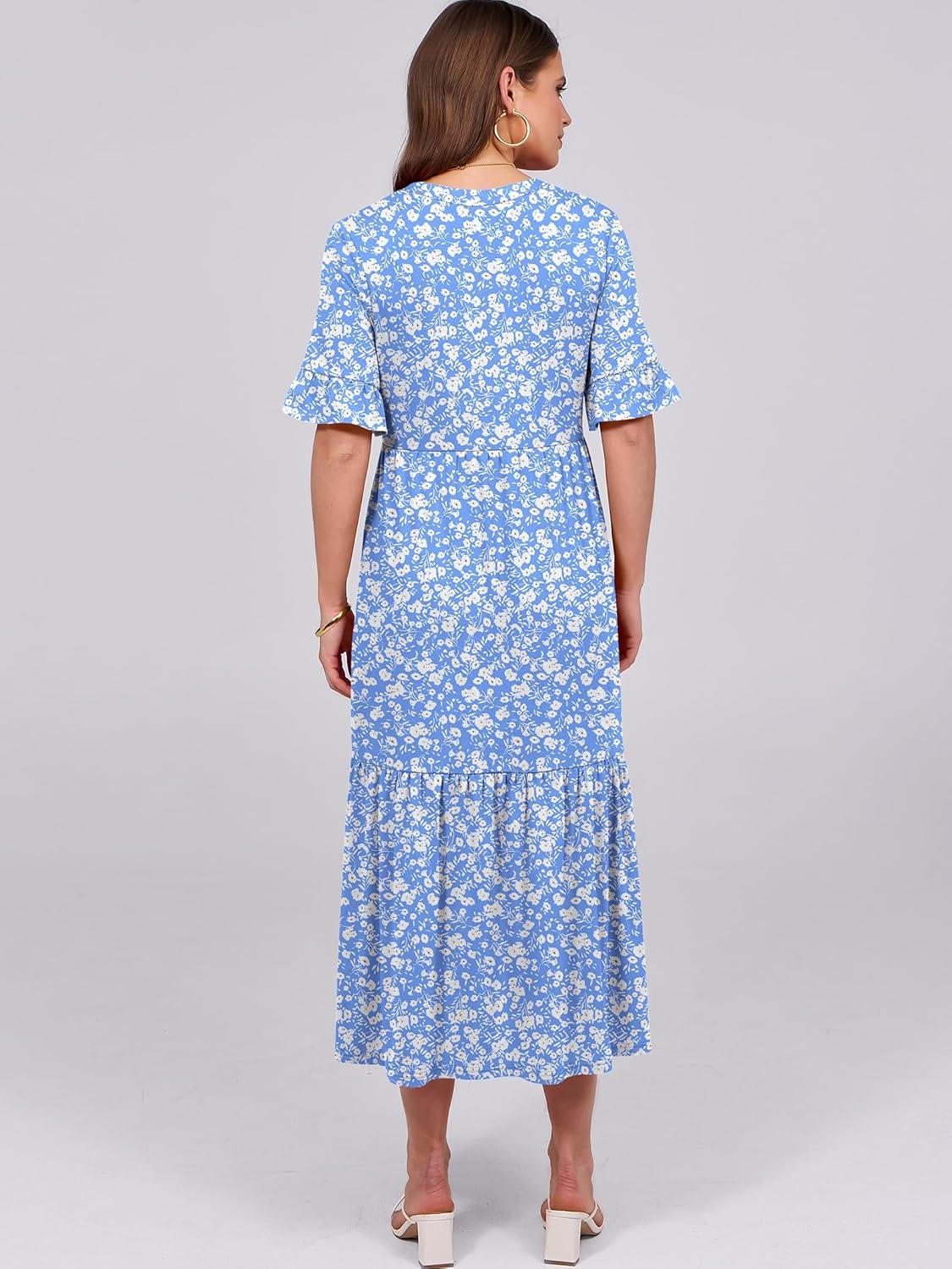 imageANRABESS Womens Casual Summer Ruffle Short Sleeve T Shirts Maxi Dress 2025 Fall V Neck Flowy Tiered Boho Beach DressesBlue Floral