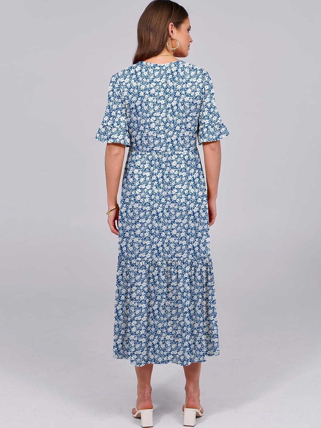imageANRABESS Womens Casual Summer Ruffle Short Sleeve T Shirts Maxi Dress 2025 Fall V Neck Flowy Tiered Boho Beach DressesBlue White Floral