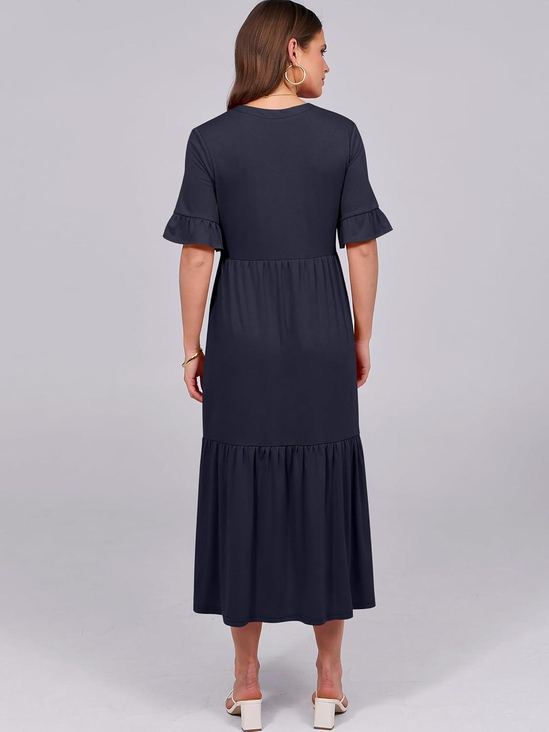 imageANRABESS Womens Casual Summer Ruffle Short Sleeve T Shirts Maxi Dress 2025 Fall V Neck Flowy Tiered Boho Beach DressesNavy Blue
