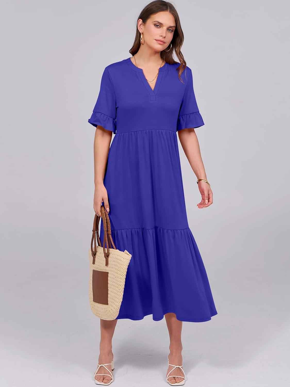 imageANRABESS Womens Casual Summer Ruffle Short Sleeve T Shirts Maxi Dress 2025 Fall V Neck Flowy Tiered Boho Beach DressesRoyal Blue
