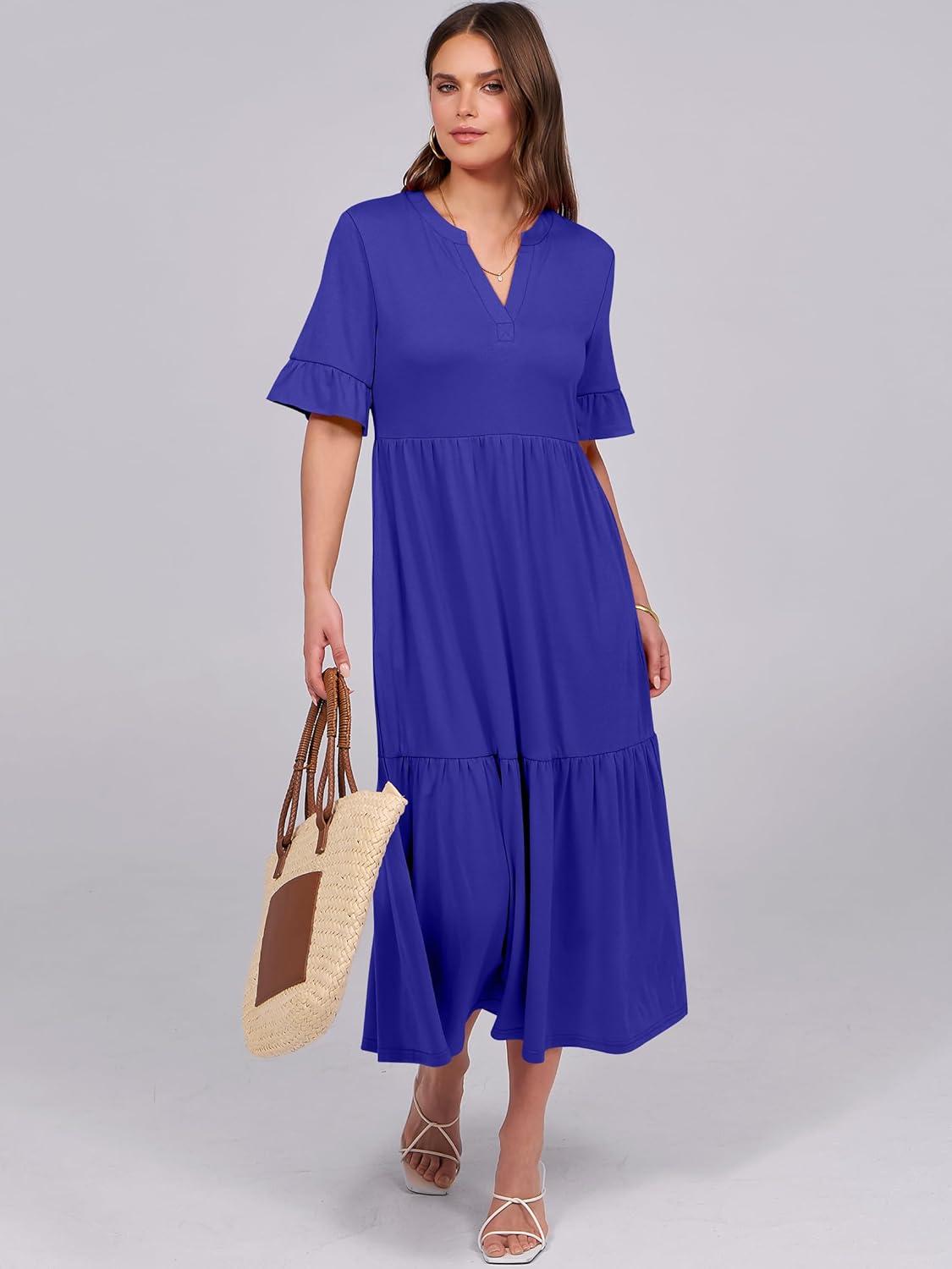 imageANRABESS Womens Casual Summer Ruffle Short Sleeve T Shirts Maxi Dress 2025 Fall V Neck Flowy Tiered Boho Beach DressesRoyal Blue