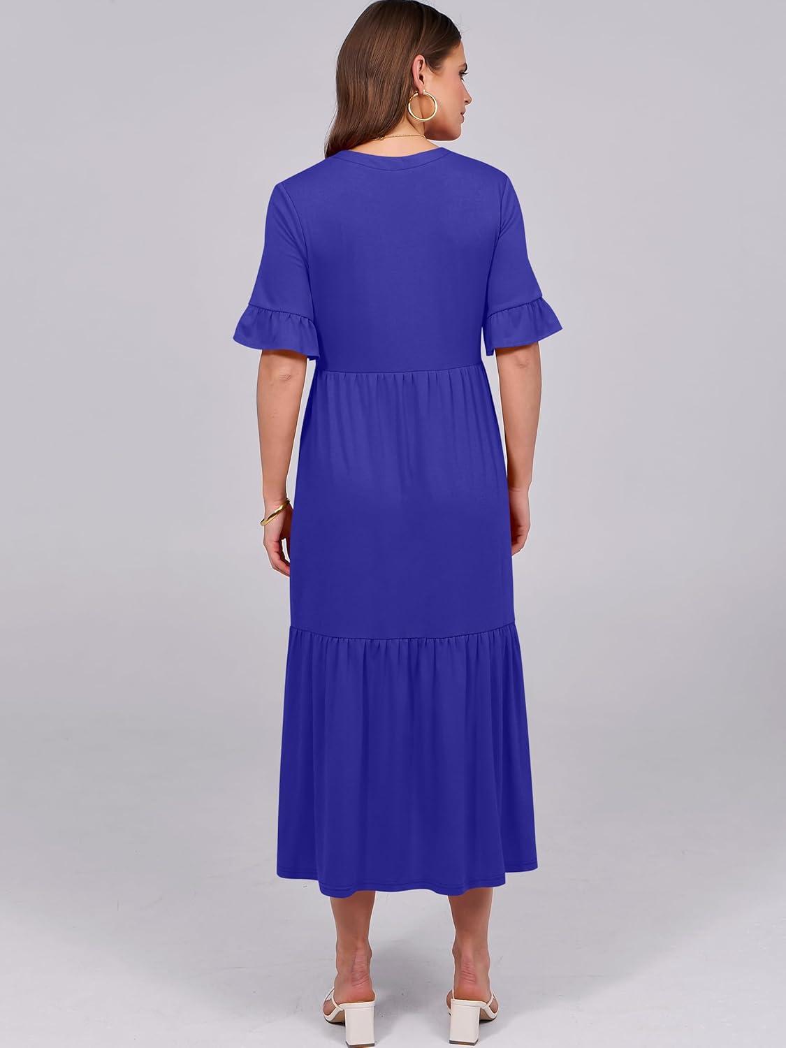 imageANRABESS Womens Casual Summer Ruffle Short Sleeve T Shirts Maxi Dress 2025 Fall V Neck Flowy Tiered Boho Beach DressesRoyal Blue