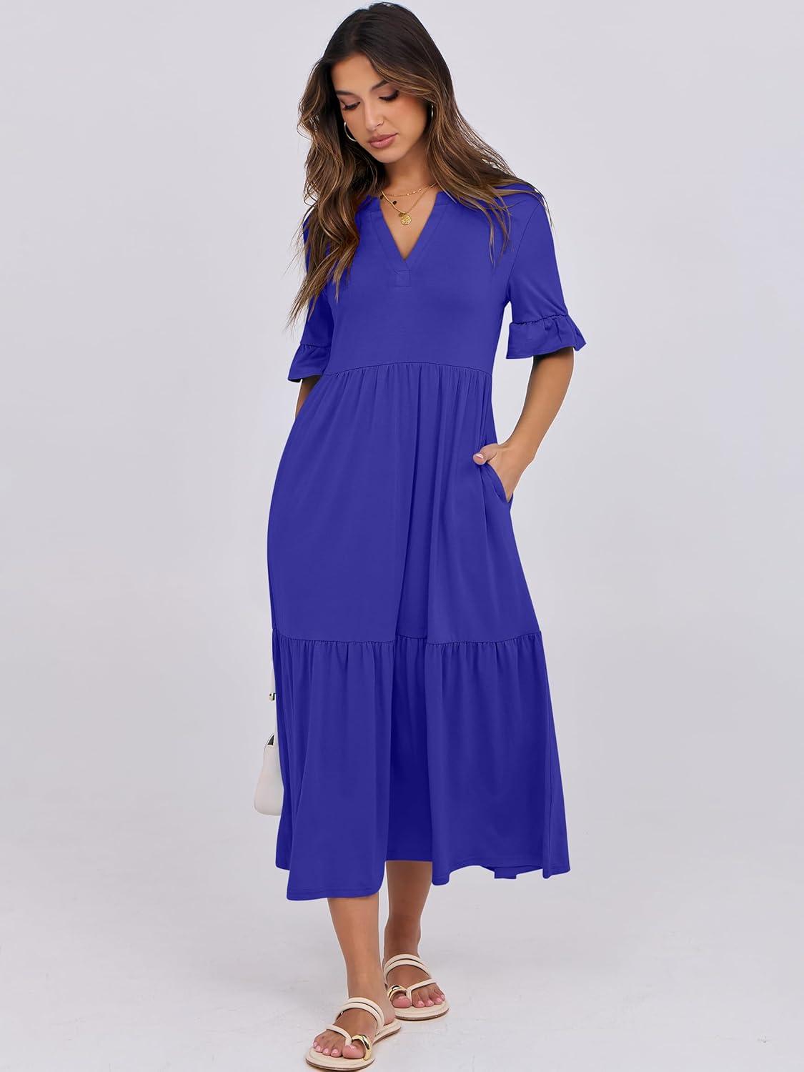 imageANRABESS Womens Casual Summer Ruffle Short Sleeve T Shirts Maxi Dress 2025 Fall V Neck Flowy Tiered Boho Beach DressesRoyal Blue