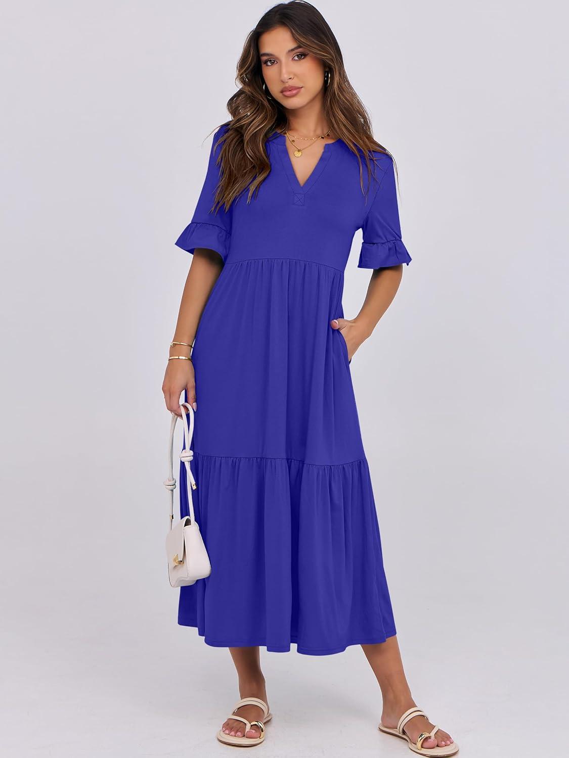 imageANRABESS Womens Casual Summer Ruffle Short Sleeve T Shirts Maxi Dress 2025 Fall V Neck Flowy Tiered Boho Beach DressesRoyal Blue
