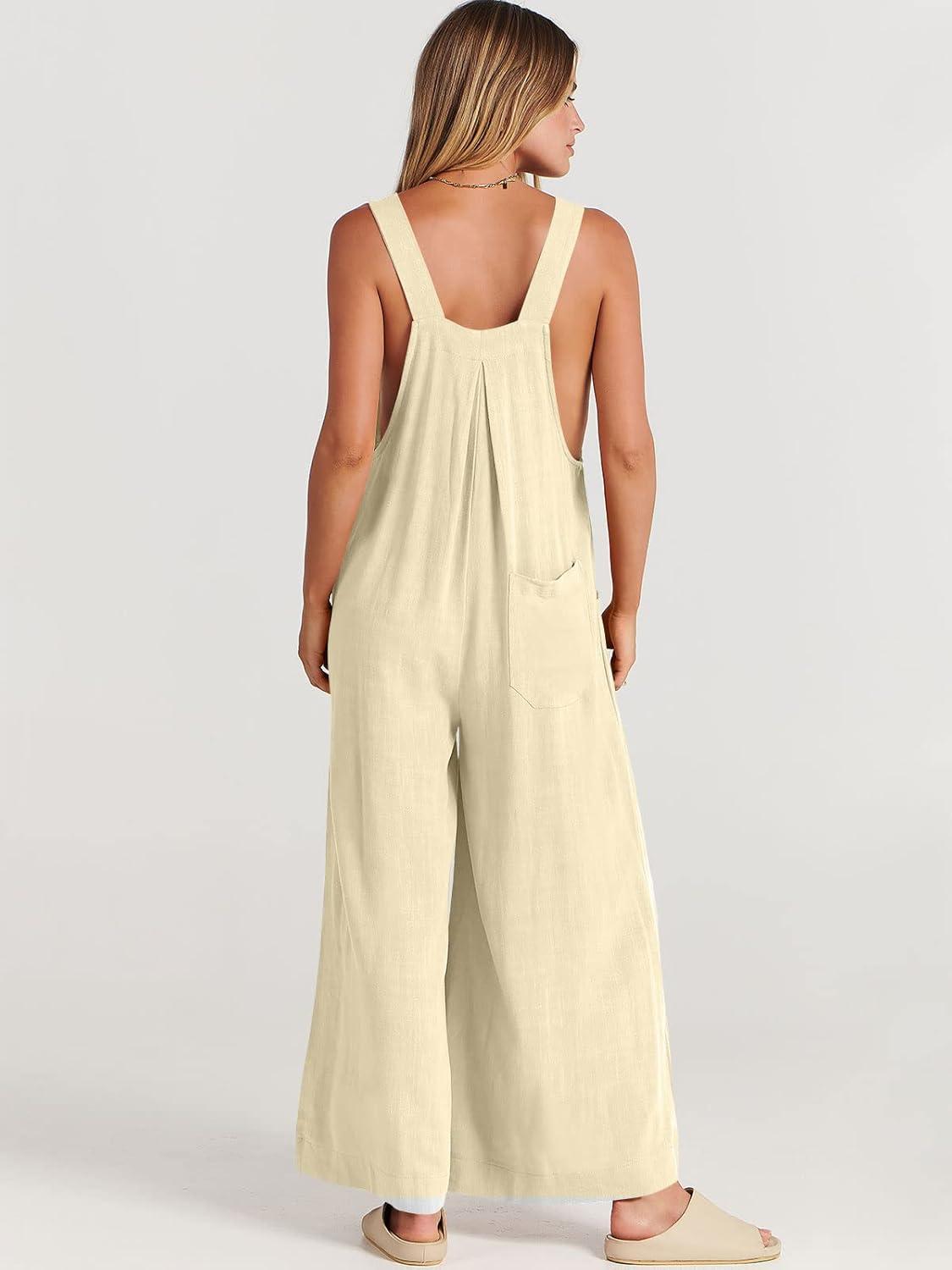 imageANRABESS Womens Jumpsuits Overalls Wide Leg Casual Summer Outfits Linen Rompers Jumpers Sleeveless Straps 2025 ClothesApricot