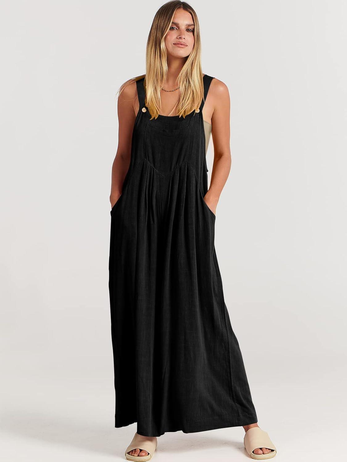 imageANRABESS Womens Jumpsuits Overalls Wide Leg Casual Summer Outfits Linen Rompers Jumpers Sleeveless Straps 2025 ClothesBlack