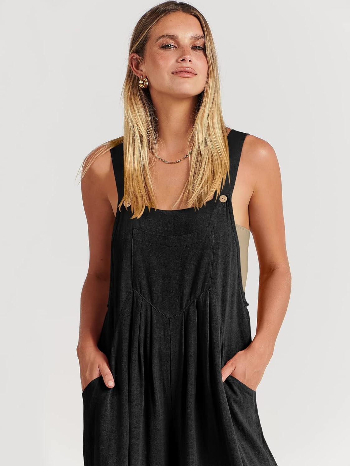 imageANRABESS Womens Jumpsuits Overalls Wide Leg Casual Summer Outfits Linen Rompers Jumpers Sleeveless Straps 2025 ClothesBlack