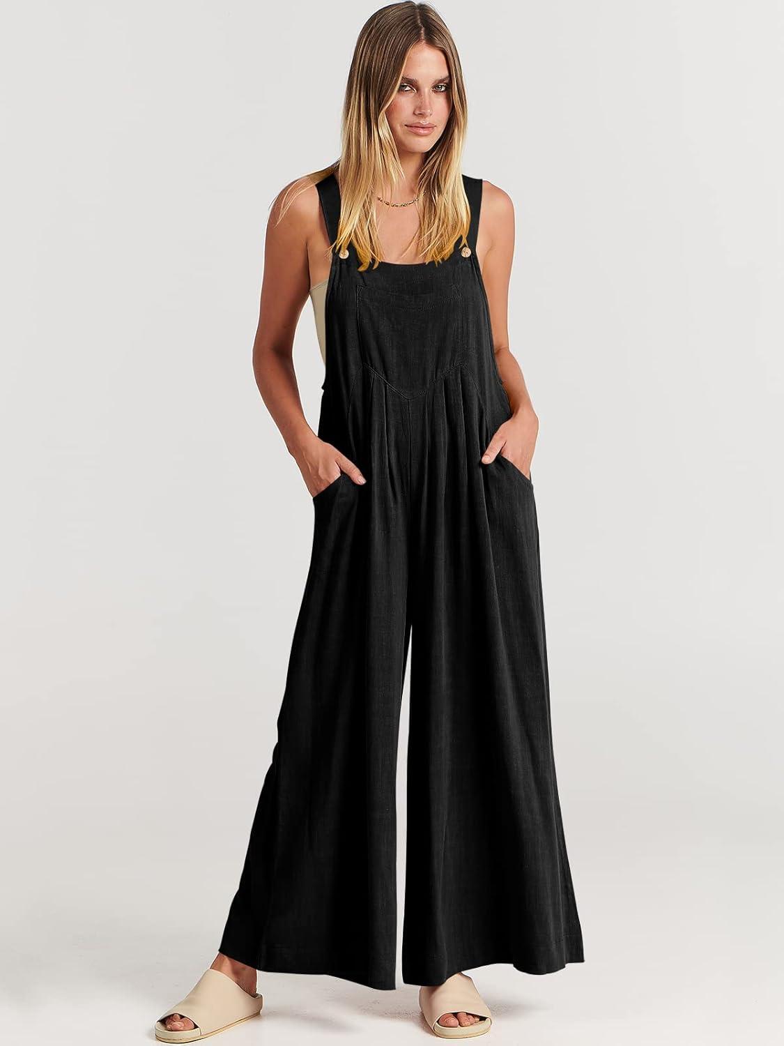 imageANRABESS Womens Jumpsuits Overalls Wide Leg Casual Summer Outfits Linen Rompers Jumpers Sleeveless Straps 2025 ClothesBlack