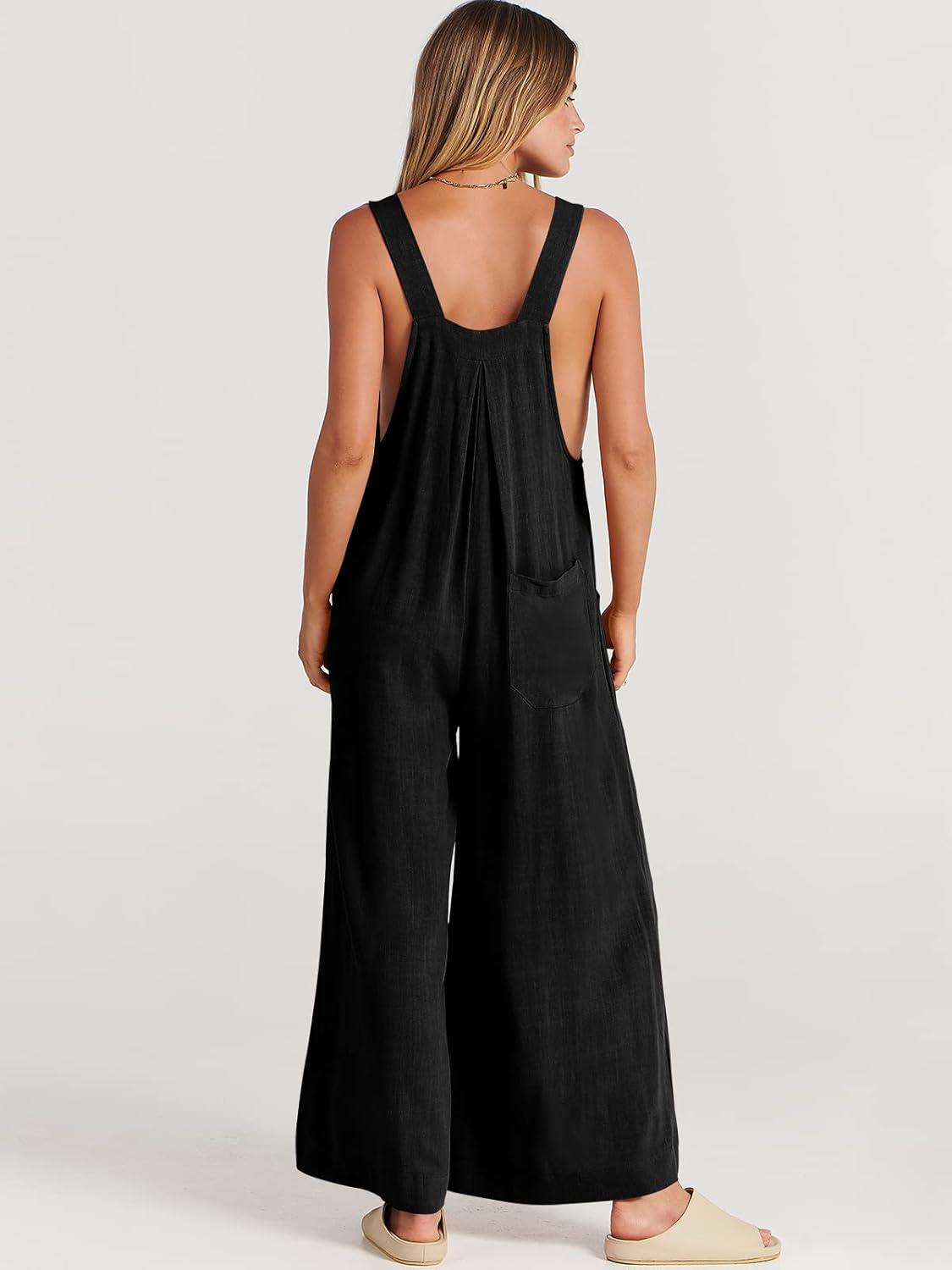 imageANRABESS Womens Jumpsuits Overalls Wide Leg Casual Summer Outfits Linen Rompers Jumpers Sleeveless Straps 2025 ClothesBlack