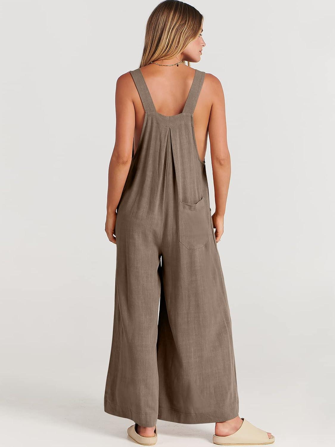 imageANRABESS Womens Jumpsuits Overalls Wide Leg Casual Summer Outfits Linen Rompers Jumpers Sleeveless Straps 2025 ClothesBrown