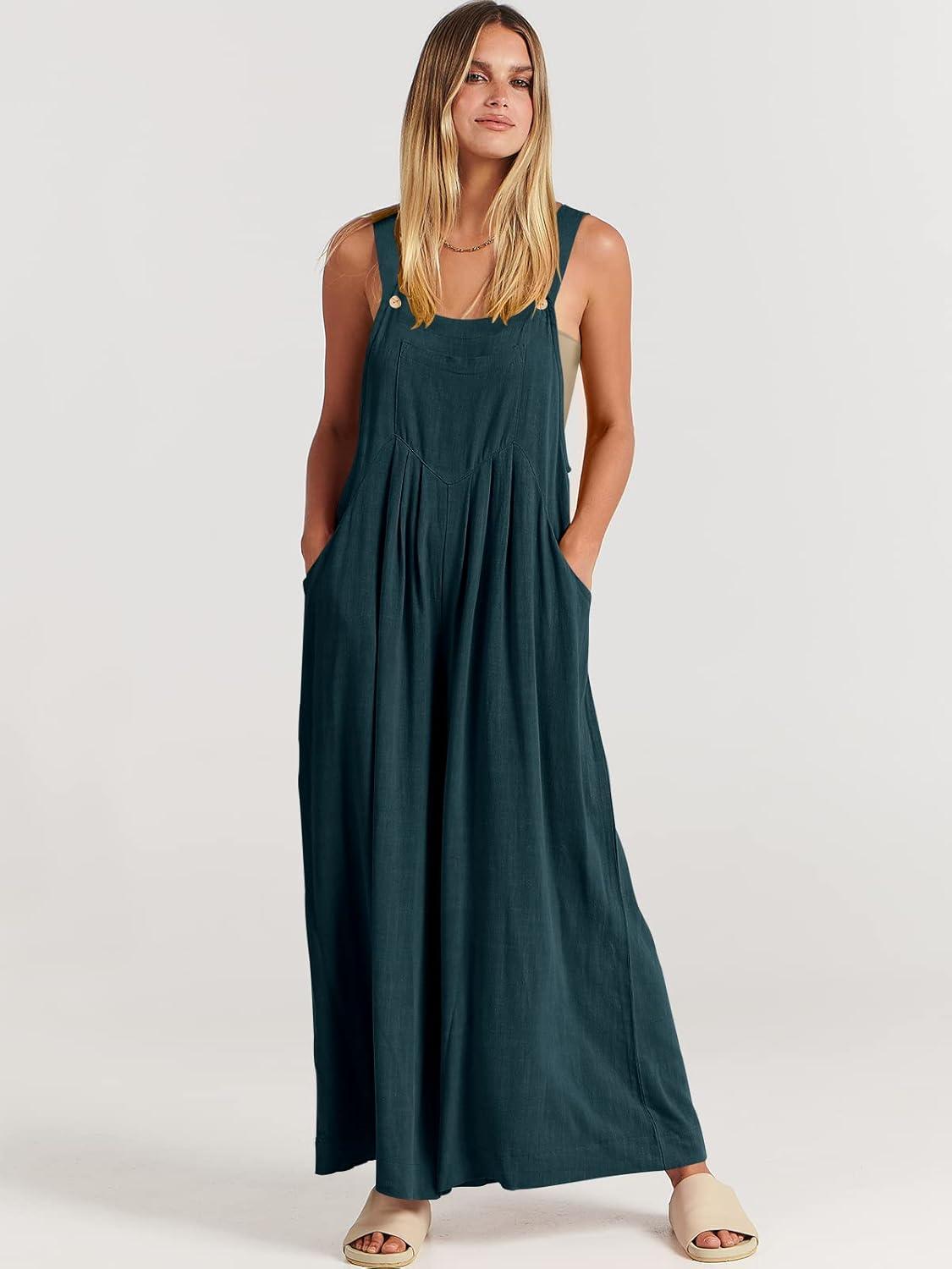 imageANRABESS Womens Jumpsuits Overalls Wide Leg Casual Summer Outfits Linen Rompers Jumpers Sleeveless Straps 2025 ClothesCyan