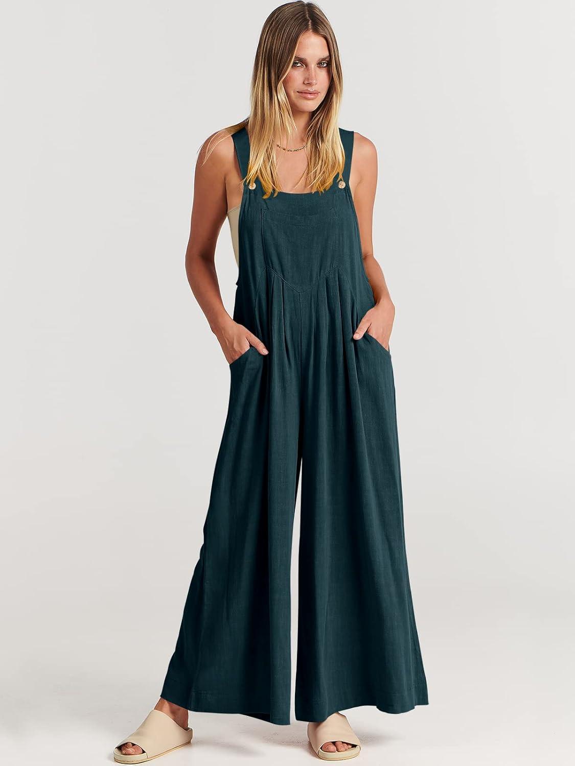 imageANRABESS Womens Jumpsuits Overalls Wide Leg Casual Summer Outfits Linen Rompers Jumpers Sleeveless Straps 2025 ClothesCyan