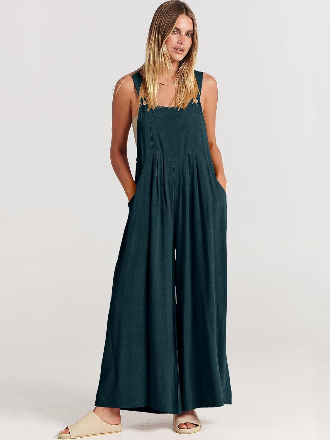 imageANRABESS Womens Jumpsuits Overalls Wide Leg Casual Summer Outfits Linen Rompers Jumpers Sleeveless Straps 2025 ClothesCyan