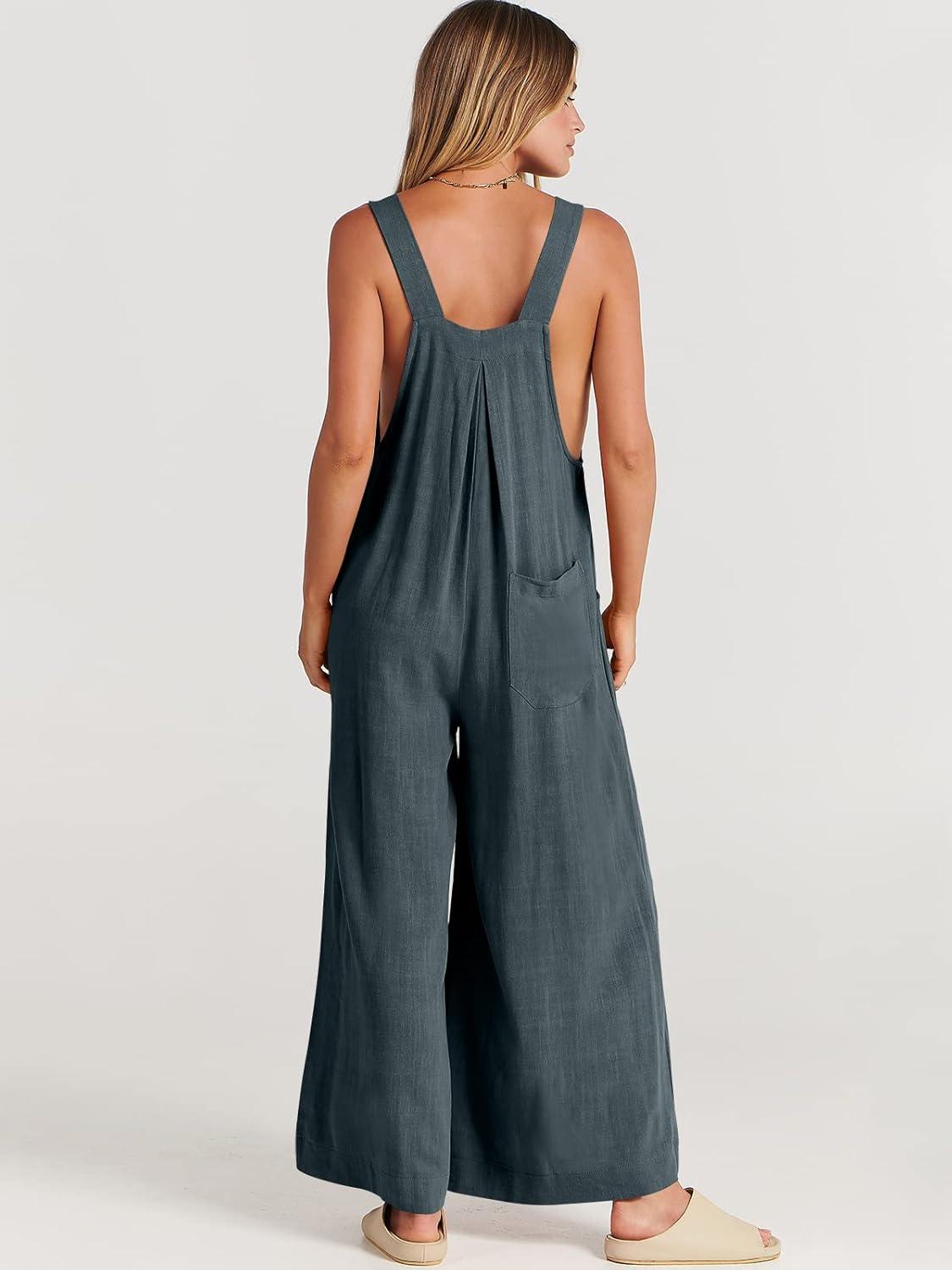 imageANRABESS Womens Jumpsuits Overalls Wide Leg Casual Summer Outfits Linen Rompers Jumpers Sleeveless Straps 2025 ClothesDark Grey