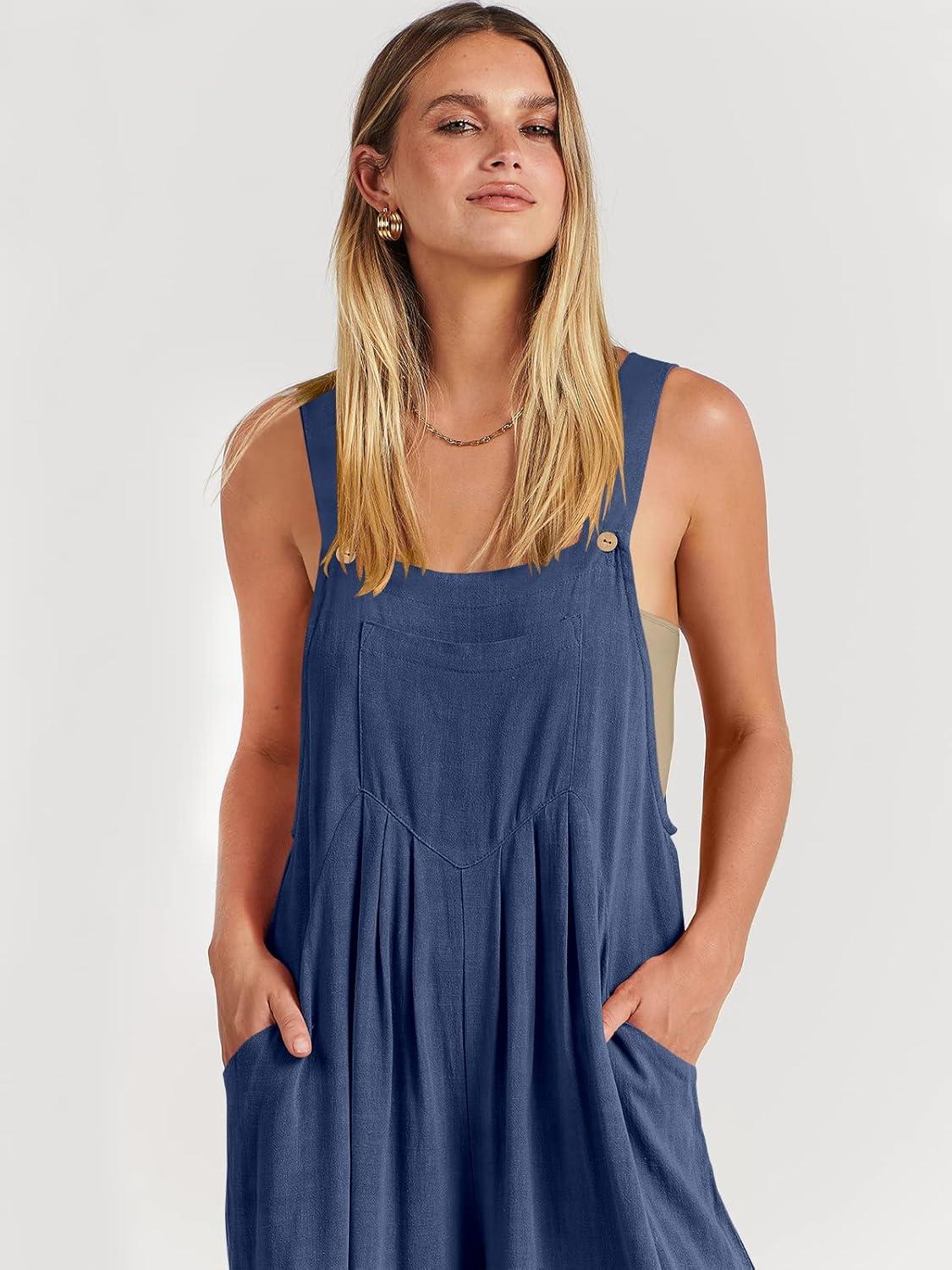 imageANRABESS Womens Jumpsuits Overalls Wide Leg Casual Summer Outfits Linen Rompers Jumpers Sleeveless Straps 2025 ClothesDeep Blue