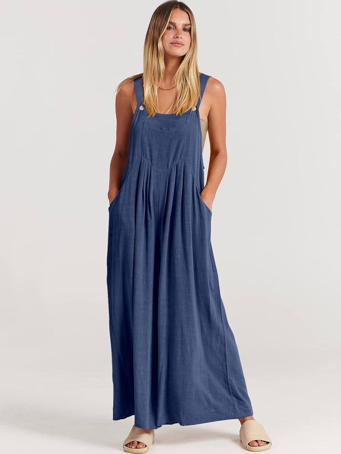 imageANRABESS Womens Jumpsuits Overalls Wide Leg Casual Summer Outfits Linen Rompers Jumpers Sleeveless Straps 2025 ClothesDeep Blue