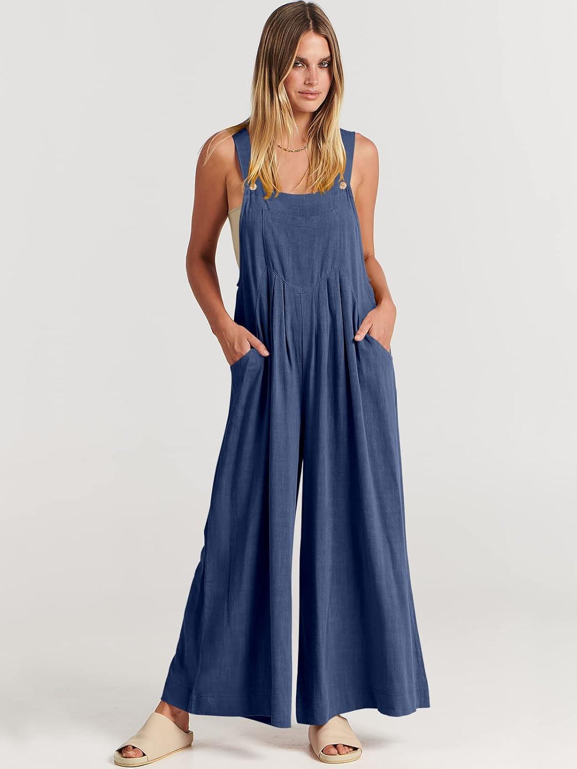 imageANRABESS Womens Jumpsuits Overalls Wide Leg Casual Summer Outfits Linen Rompers Jumpers Sleeveless Straps 2025 ClothesDeep Blue