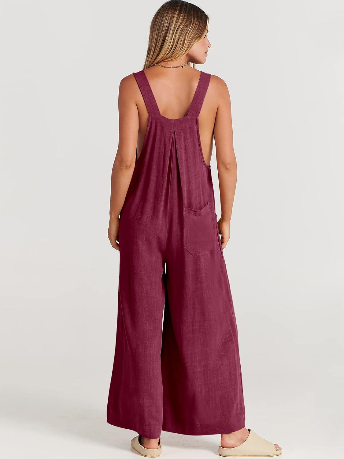 imageANRABESS Womens Jumpsuits Overalls Wide Leg Casual Summer Outfits Linen Rompers Jumpers Sleeveless Straps 2025 ClothesFuchsia