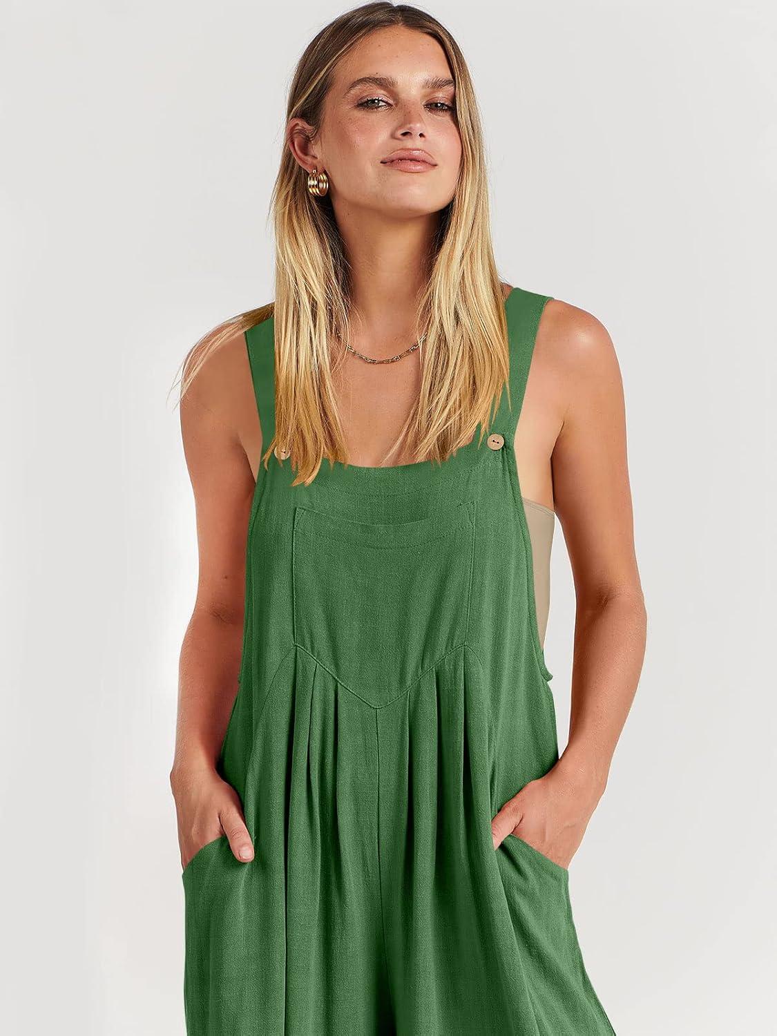 imageANRABESS Womens Jumpsuits Overalls Wide Leg Casual Summer Outfits Linen Rompers Jumpers Sleeveless Straps 2025 ClothesGrass