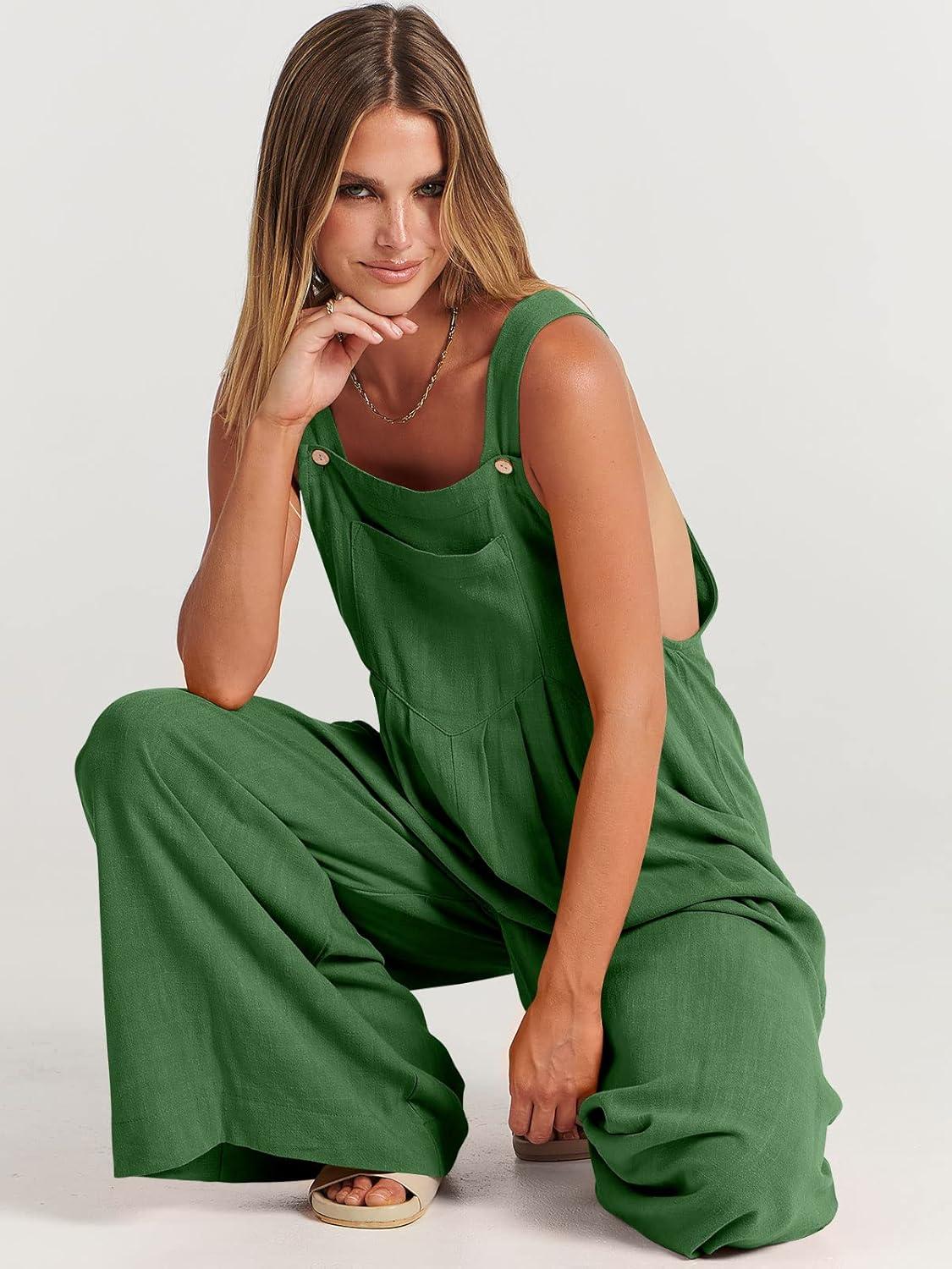 imageANRABESS Womens Jumpsuits Overalls Wide Leg Casual Summer Outfits Linen Rompers Jumpers Sleeveless Straps 2025 ClothesGrass