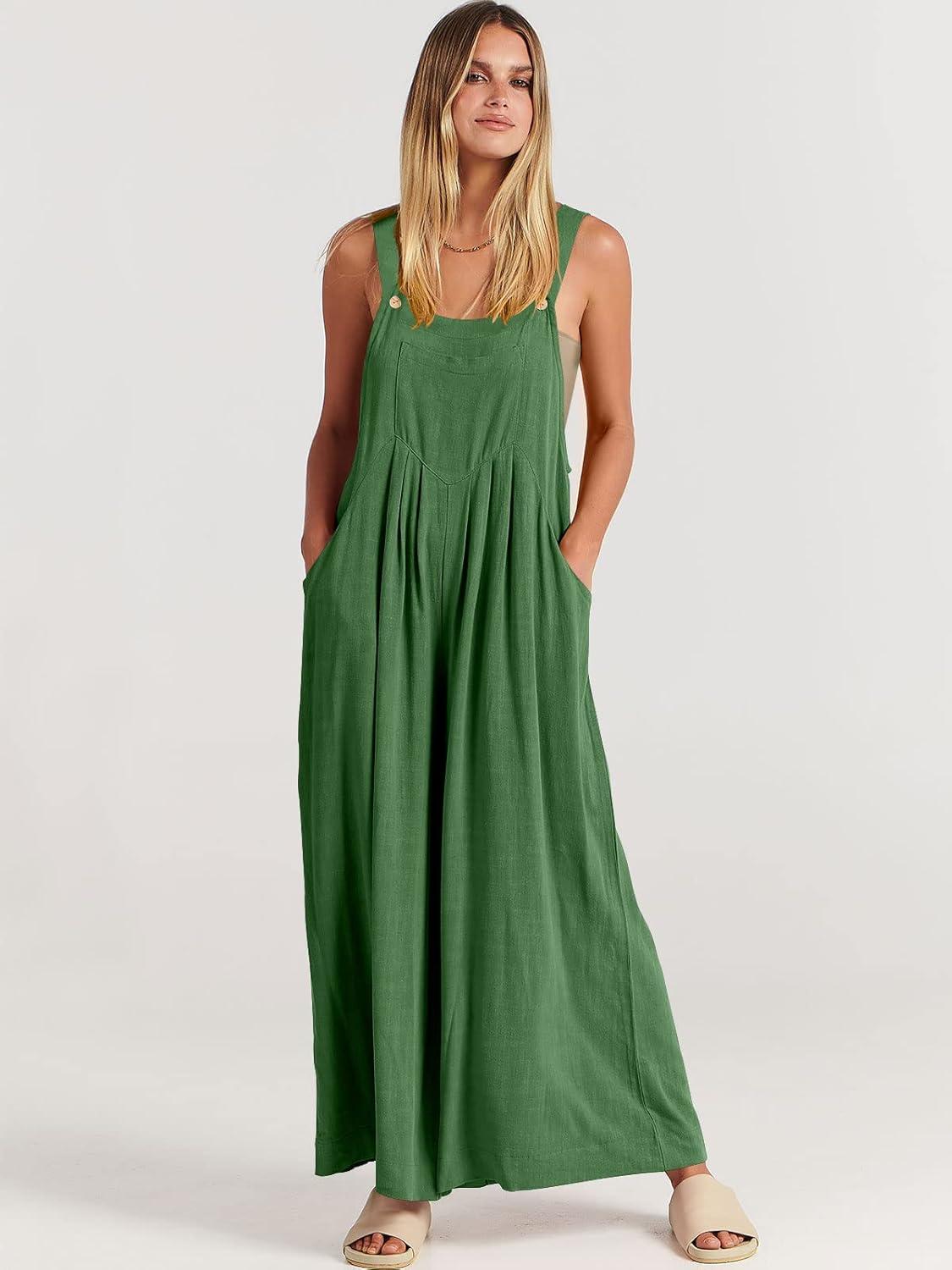 imageANRABESS Womens Jumpsuits Overalls Wide Leg Casual Summer Outfits Linen Rompers Jumpers Sleeveless Straps 2025 ClothesGrass