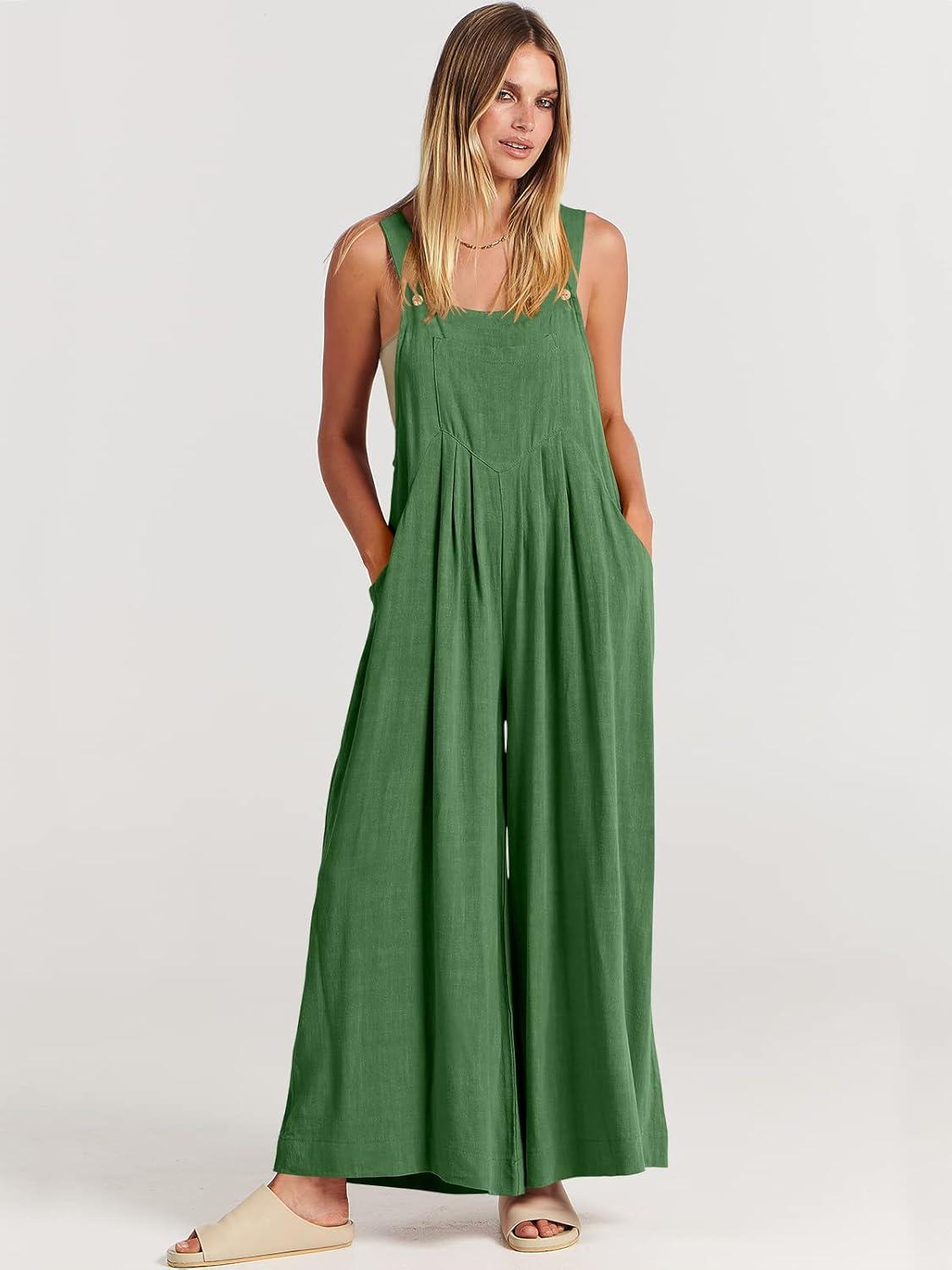 imageANRABESS Womens Jumpsuits Overalls Wide Leg Casual Summer Outfits Linen Rompers Jumpers Sleeveless Straps 2025 ClothesGrass