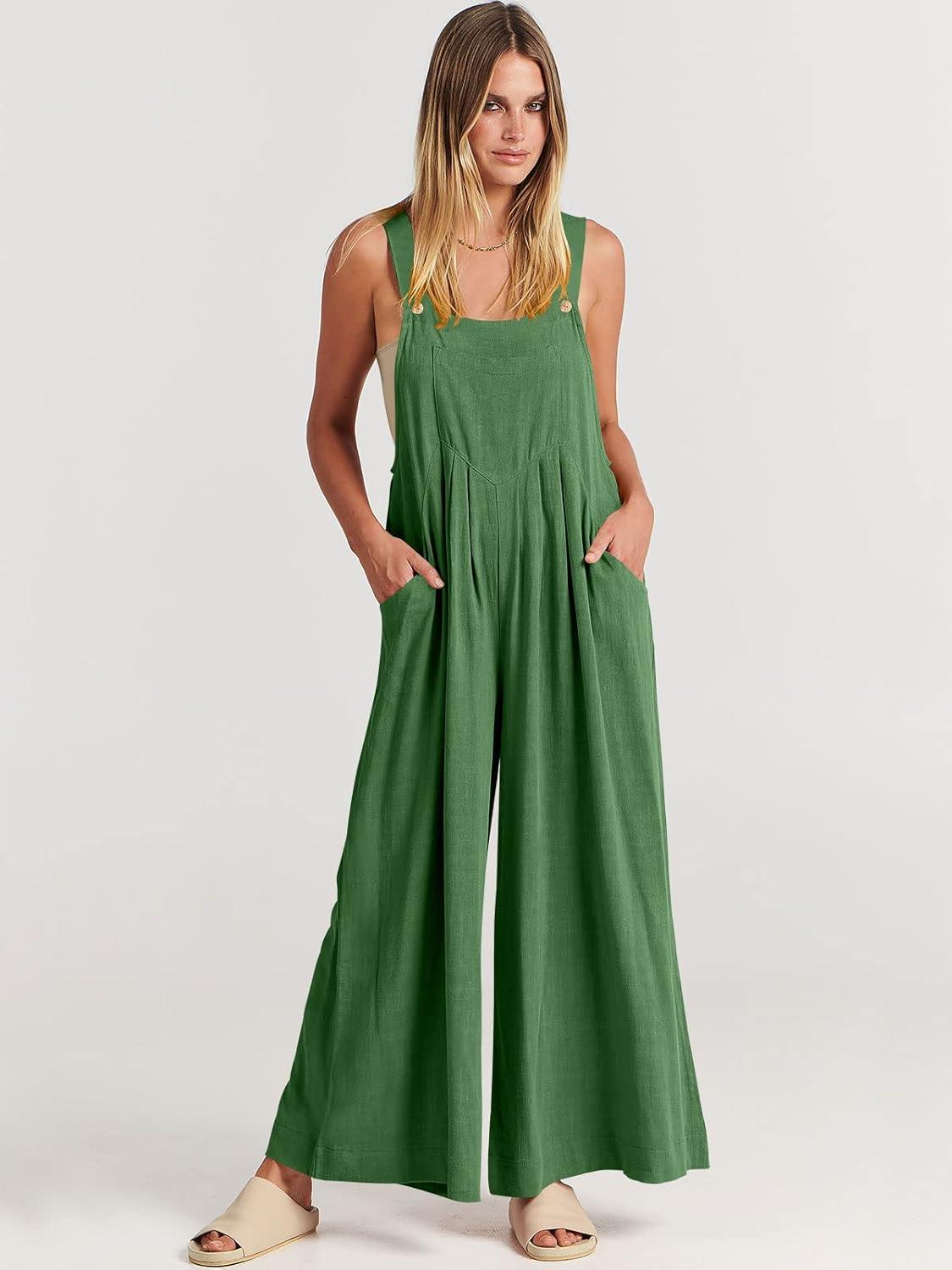 imageANRABESS Womens Jumpsuits Overalls Wide Leg Casual Summer Outfits Linen Rompers Jumpers Sleeveless Straps 2025 ClothesGrass