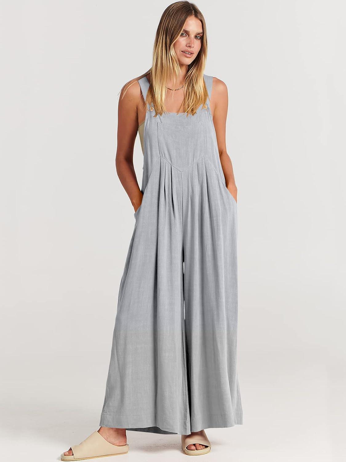 imageANRABESS Womens Jumpsuits Overalls Wide Leg Casual Summer Outfits Linen Rompers Jumpers Sleeveless Straps 2025 ClothesGrey
