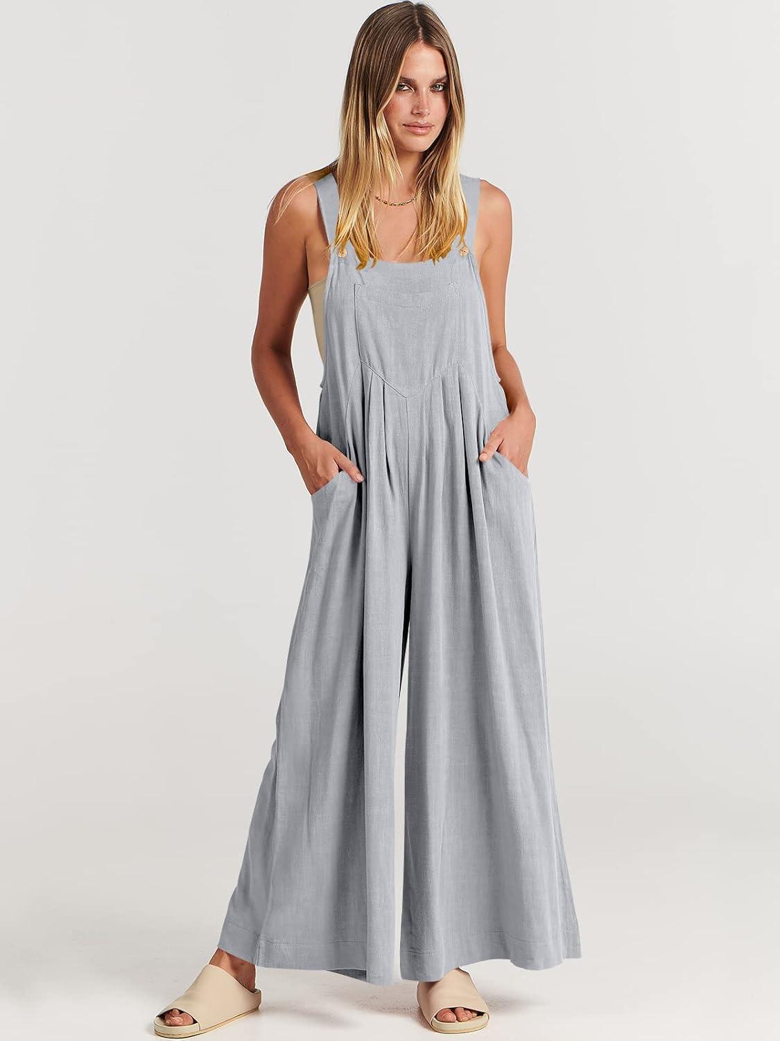 imageANRABESS Womens Jumpsuits Overalls Wide Leg Casual Summer Outfits Linen Rompers Jumpers Sleeveless Straps 2025 ClothesGrey