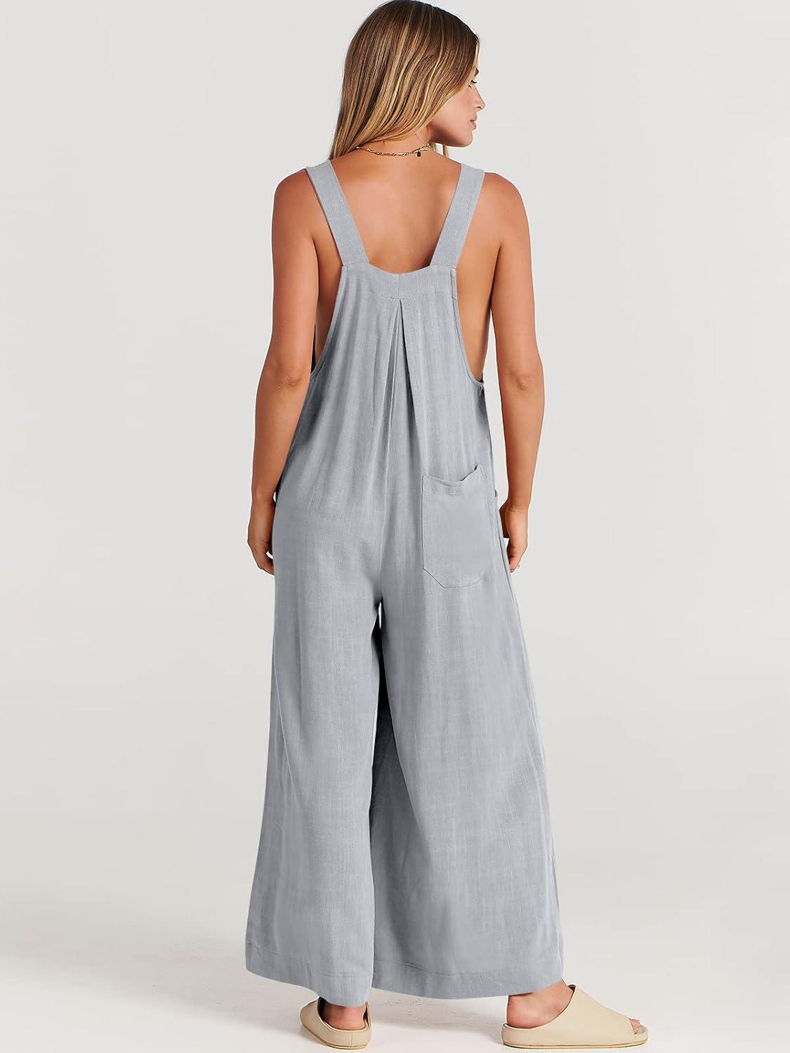 imageANRABESS Womens Jumpsuits Overalls Wide Leg Casual Summer Outfits Linen Rompers Jumpers Sleeveless Straps 2025 ClothesGrey