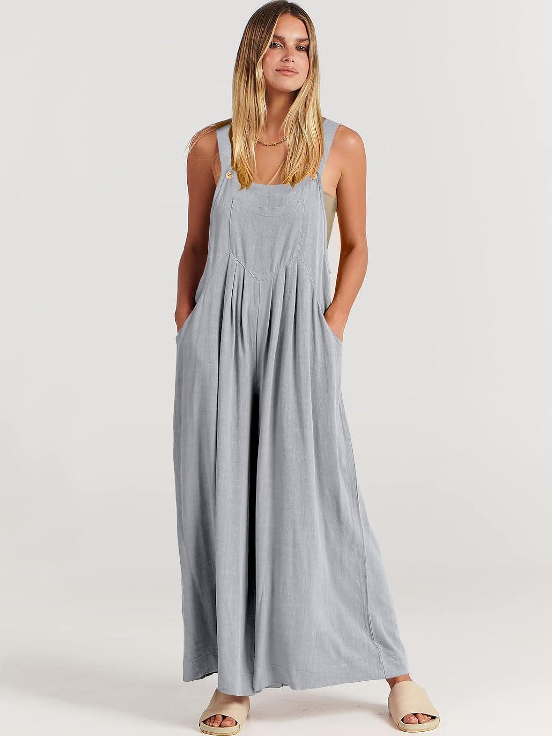imageANRABESS Womens Jumpsuits Overalls Wide Leg Casual Summer Outfits Linen Rompers Jumpers Sleeveless Straps 2025 ClothesGrey