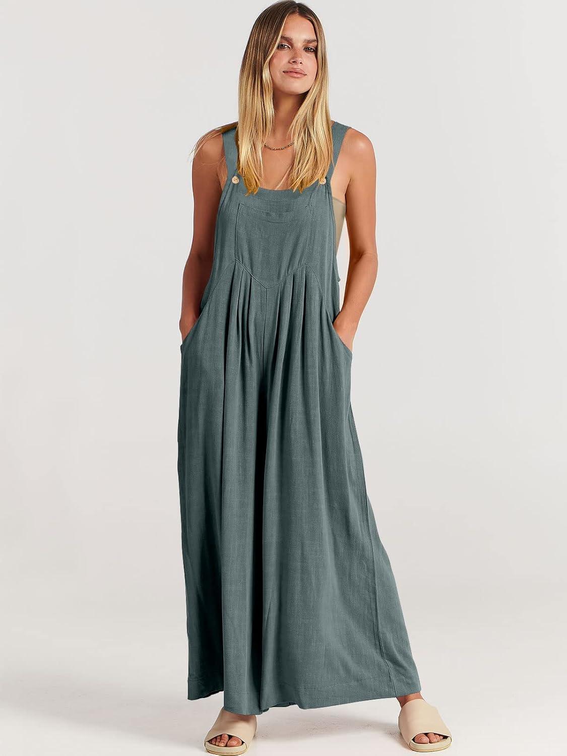 imageANRABESS Womens Jumpsuits Overalls Wide Leg Casual Summer Outfits Linen Rompers Jumpers Sleeveless Straps 2025 ClothesGrey Blue