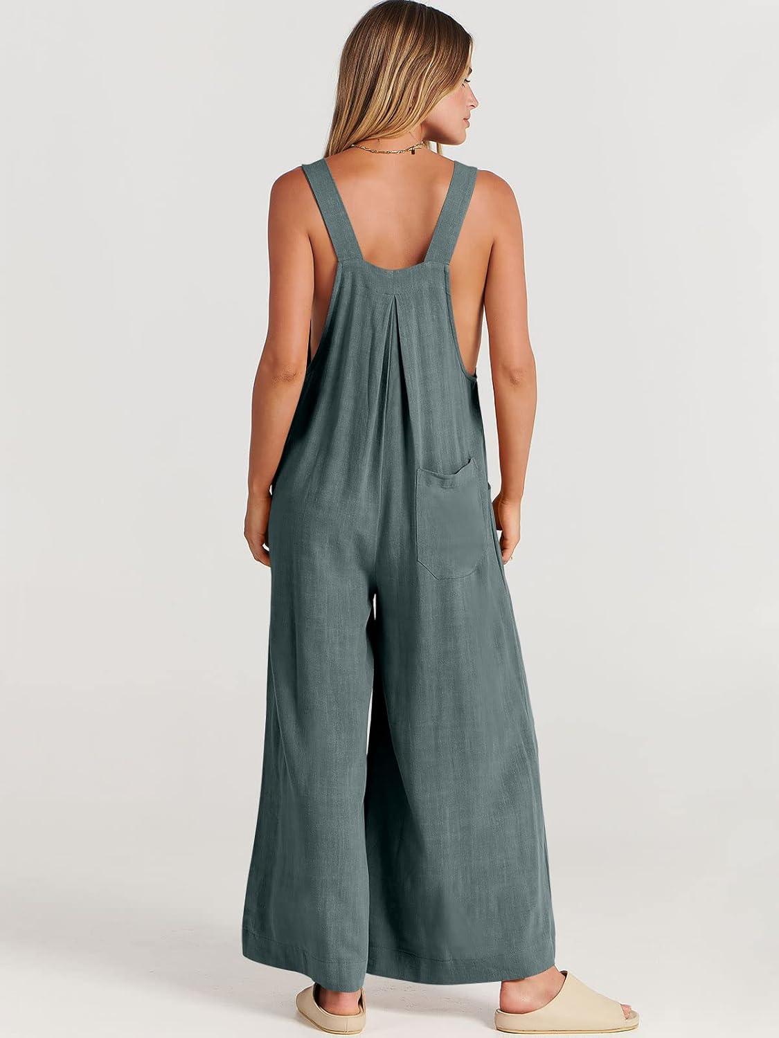 imageANRABESS Womens Jumpsuits Overalls Wide Leg Casual Summer Outfits Linen Rompers Jumpers Sleeveless Straps 2025 ClothesGrey Blue
