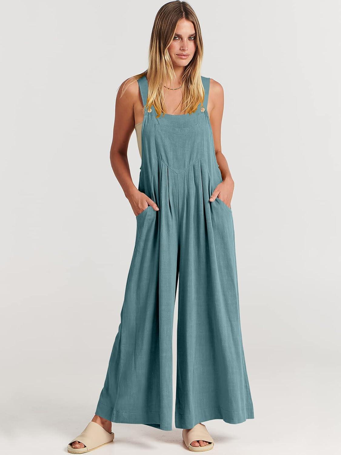 imageANRABESS Womens Jumpsuits Overalls Wide Leg Casual Summer Outfits Linen Rompers Jumpers Sleeveless Straps 2025 ClothesLake