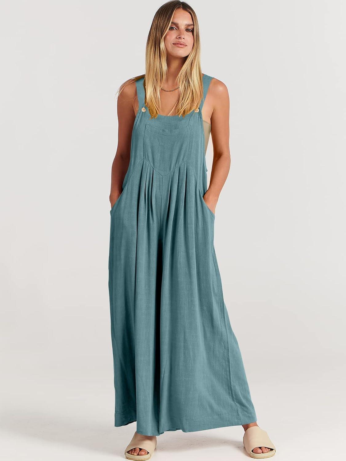 imageANRABESS Womens Jumpsuits Overalls Wide Leg Casual Summer Outfits Linen Rompers Jumpers Sleeveless Straps 2025 ClothesLake