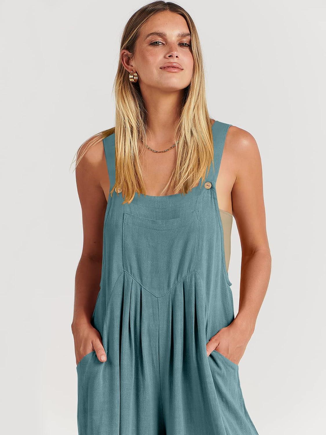 imageANRABESS Womens Jumpsuits Overalls Wide Leg Casual Summer Outfits Linen Rompers Jumpers Sleeveless Straps 2025 ClothesLake
