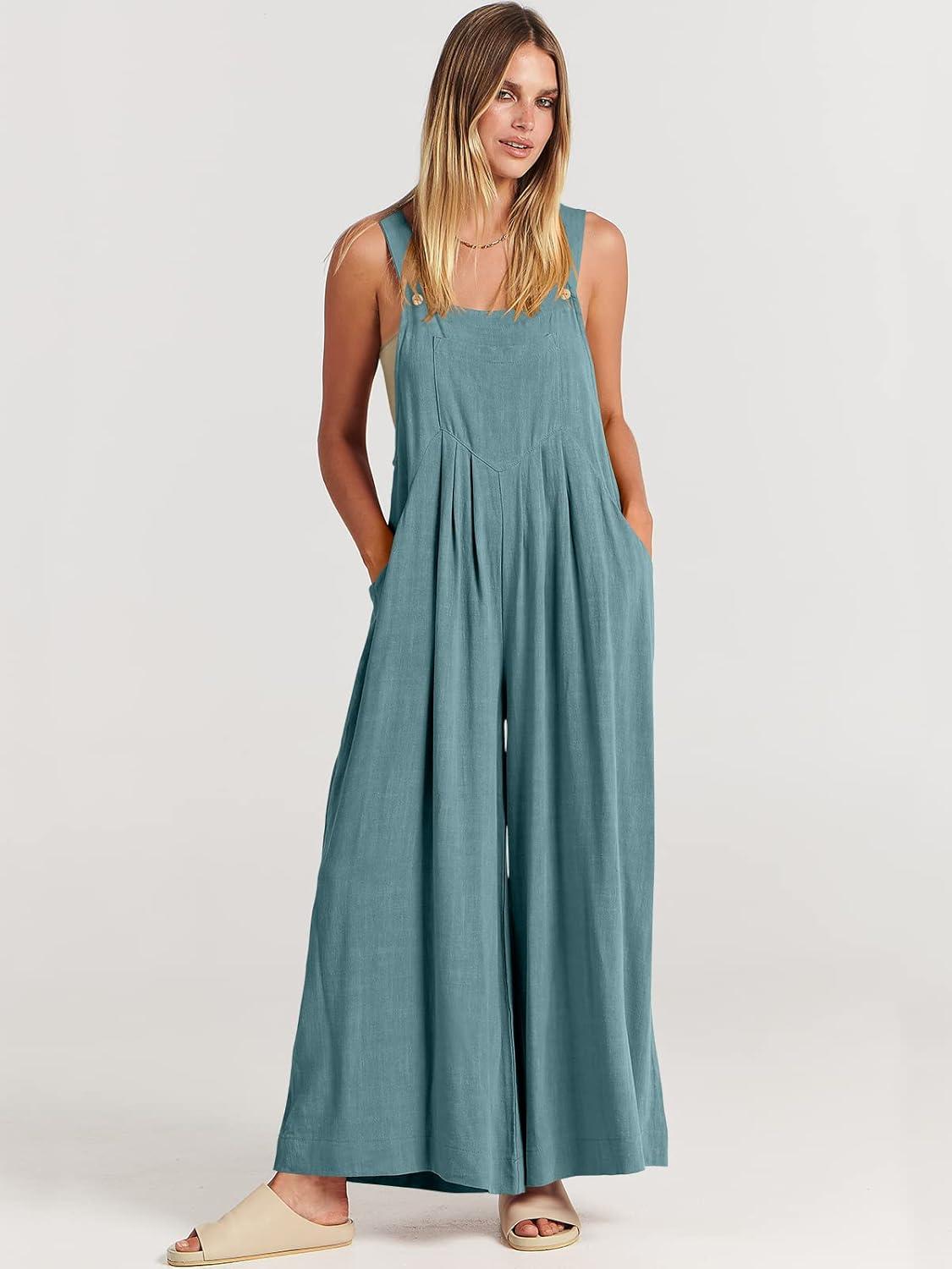 imageANRABESS Womens Jumpsuits Overalls Wide Leg Casual Summer Outfits Linen Rompers Jumpers Sleeveless Straps 2025 ClothesLake