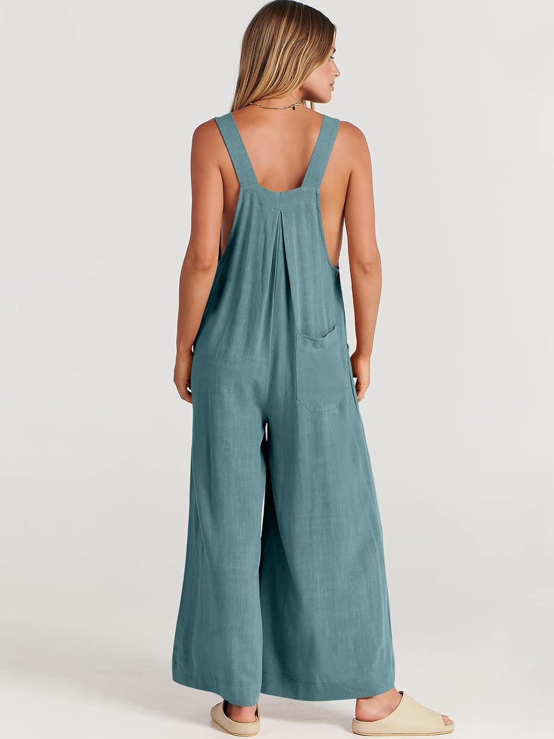 imageANRABESS Womens Jumpsuits Overalls Wide Leg Casual Summer Outfits Linen Rompers Jumpers Sleeveless Straps 2025 ClothesLake