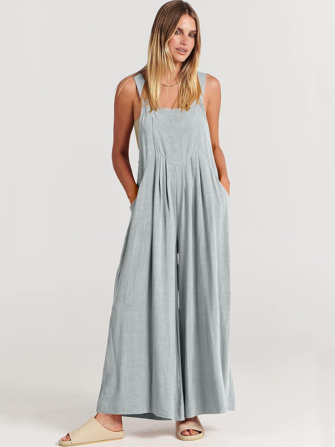 imageANRABESS Womens Jumpsuits Overalls Wide Leg Casual Summer Outfits Linen Rompers Jumpers Sleeveless Straps 2025 ClothesLight Gray