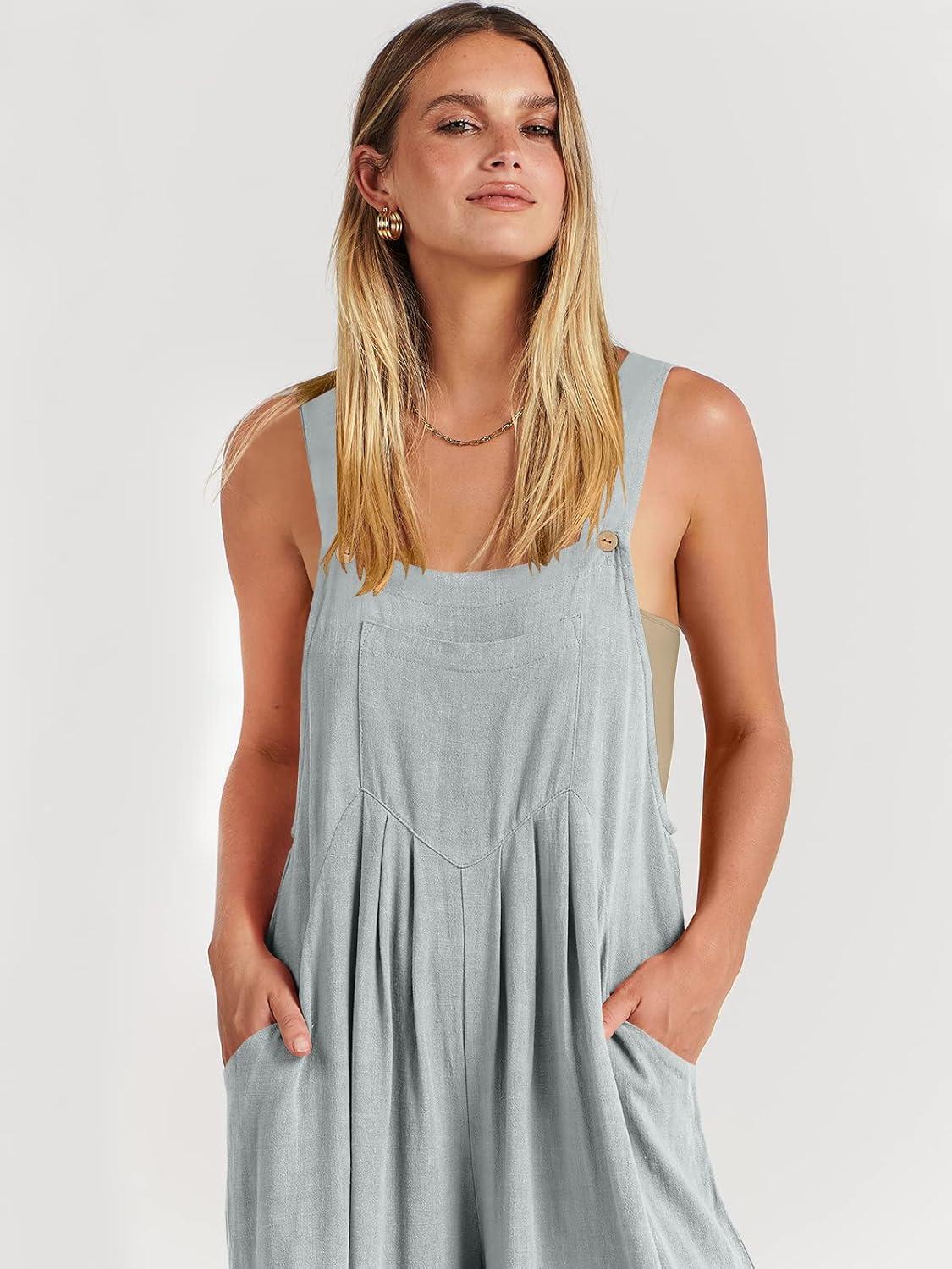imageANRABESS Womens Jumpsuits Overalls Wide Leg Casual Summer Outfits Linen Rompers Jumpers Sleeveless Straps 2025 ClothesLight Gray