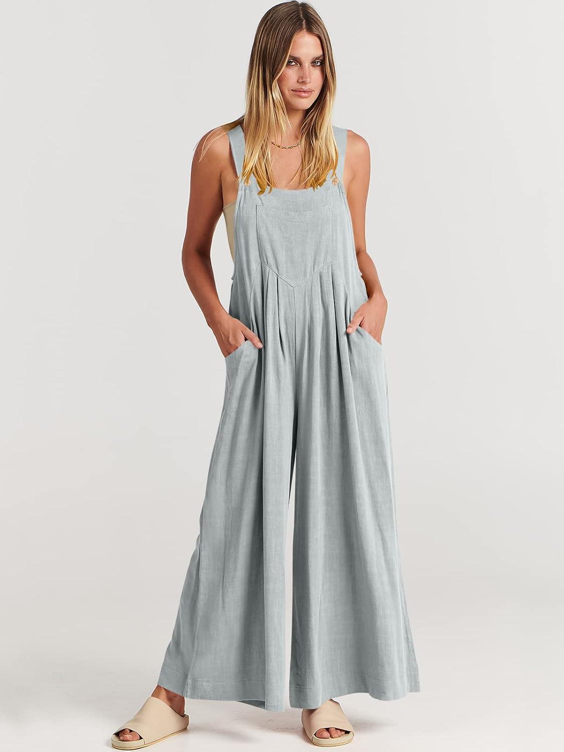 imageANRABESS Womens Jumpsuits Overalls Wide Leg Casual Summer Outfits Linen Rompers Jumpers Sleeveless Straps 2025 ClothesLight Gray