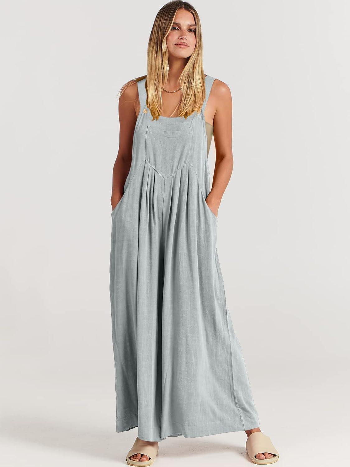 imageANRABESS Womens Jumpsuits Overalls Wide Leg Casual Summer Outfits Linen Rompers Jumpers Sleeveless Straps 2025 ClothesLight Gray