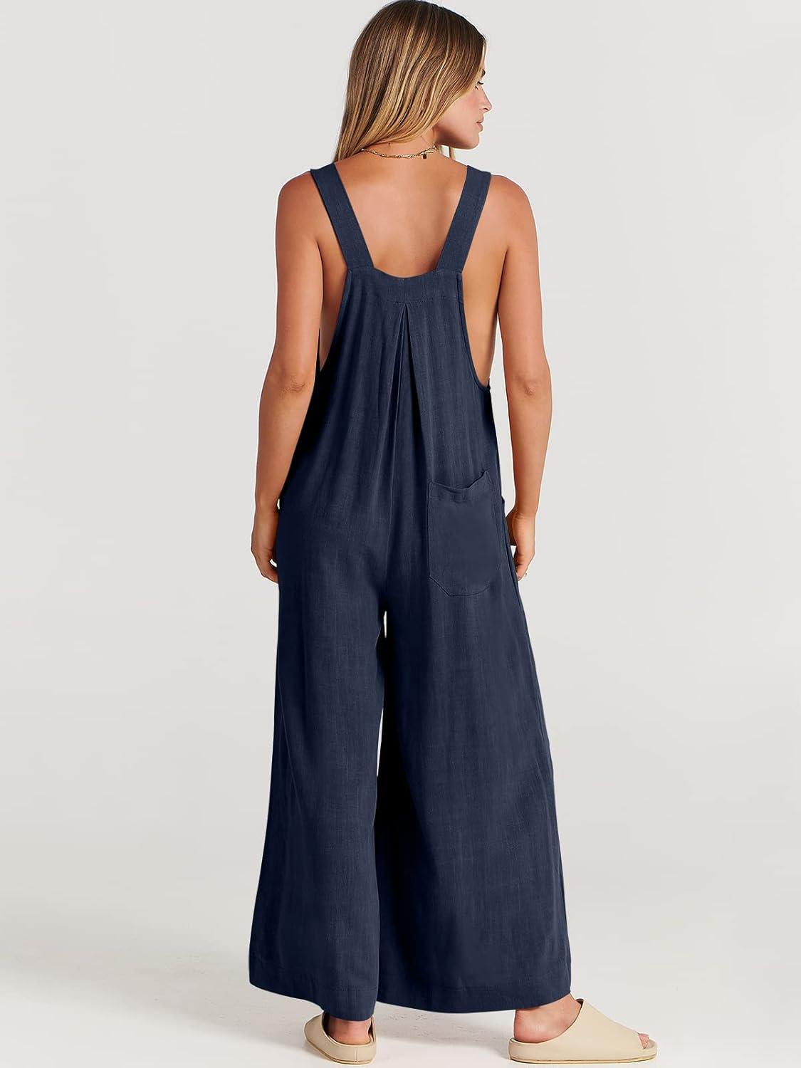 imageANRABESS Womens Jumpsuits Overalls Wide Leg Casual Summer Outfits Linen Rompers Jumpers Sleeveless Straps 2025 ClothesNavy Blue