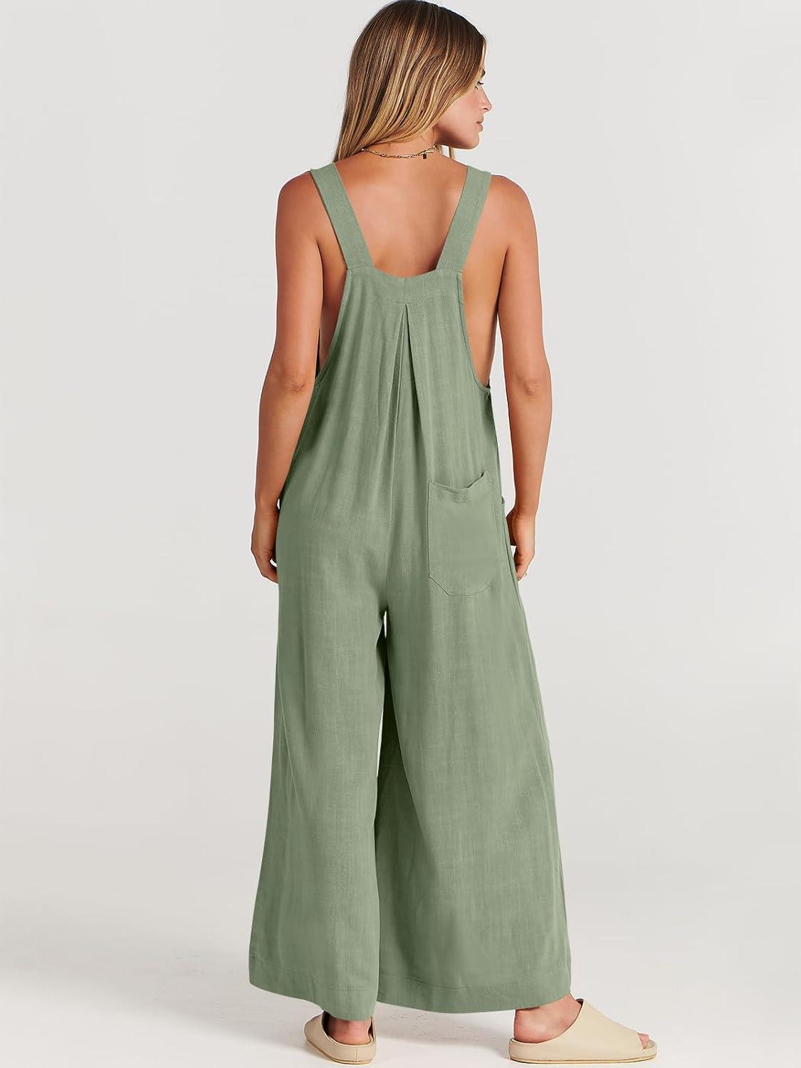 imageANRABESS Womens Jumpsuits Overalls Wide Leg Casual Summer Outfits Linen Rompers Jumpers Sleeveless Straps 2025 ClothesPea Green